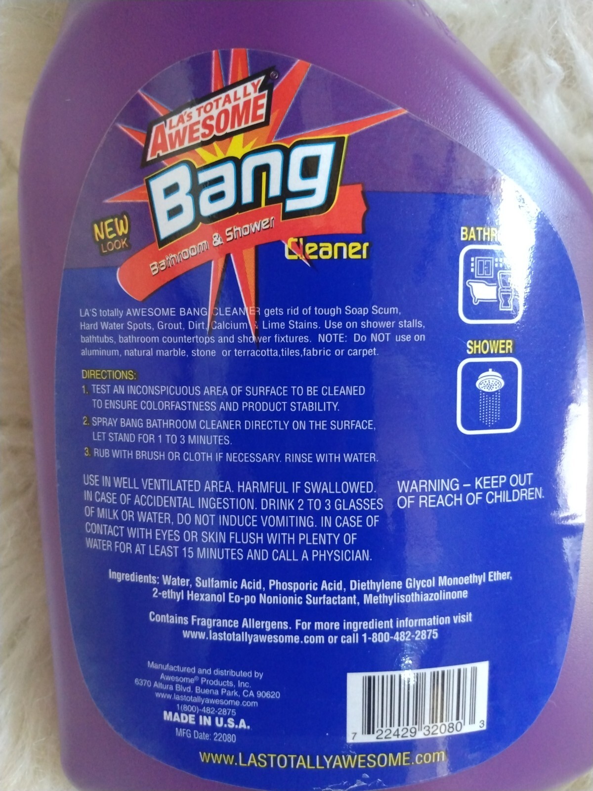 Bang Awesome LA’s Totally Bathroom Shower Spray Bath Tub Kitchen Cleaner 32 Oz