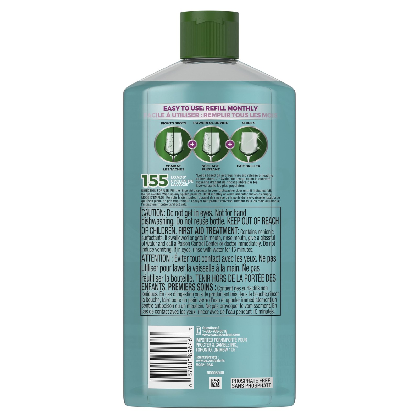 Cascade Power Dry Dishwasher 3 in 1 Rinse Aid, 16 fl oz (Pack of 1) 155 Loads