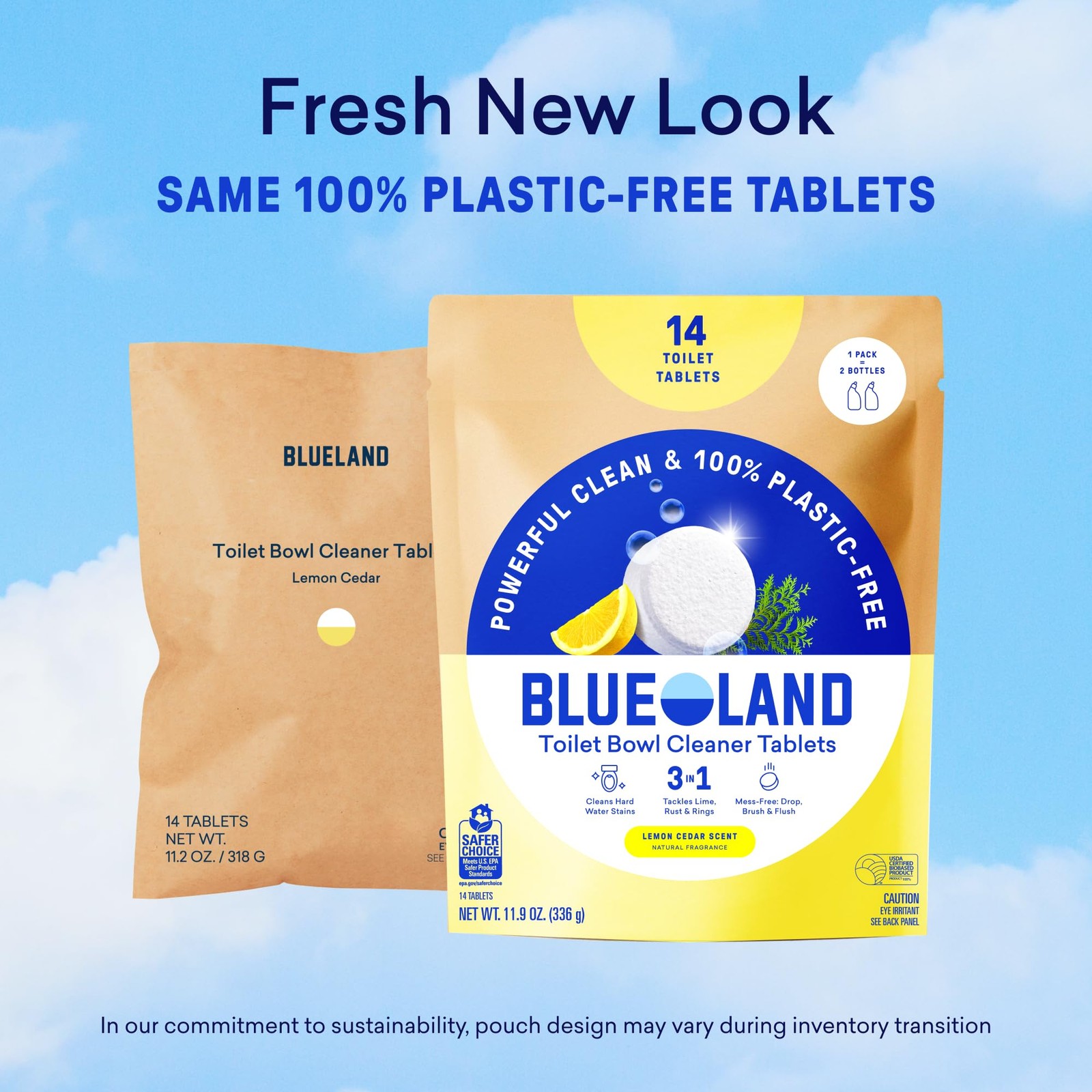 BLUELAND Toilet Bowl Cleaner Tablets, Starter Set, 14 Count with Tin, Lemon C…