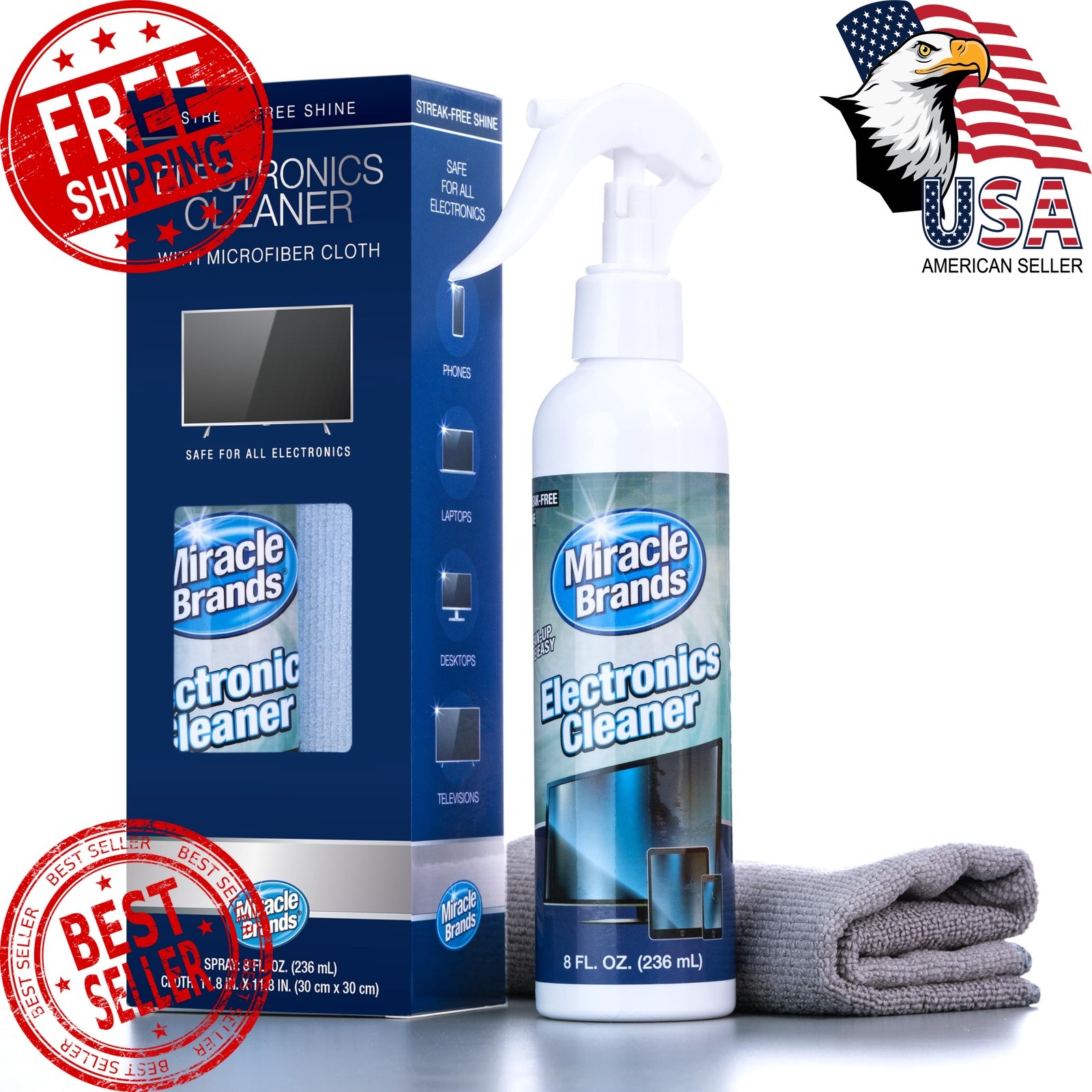 Miracle Brands Electronics Cleaner 8 Fl Oz Spray Microfiber