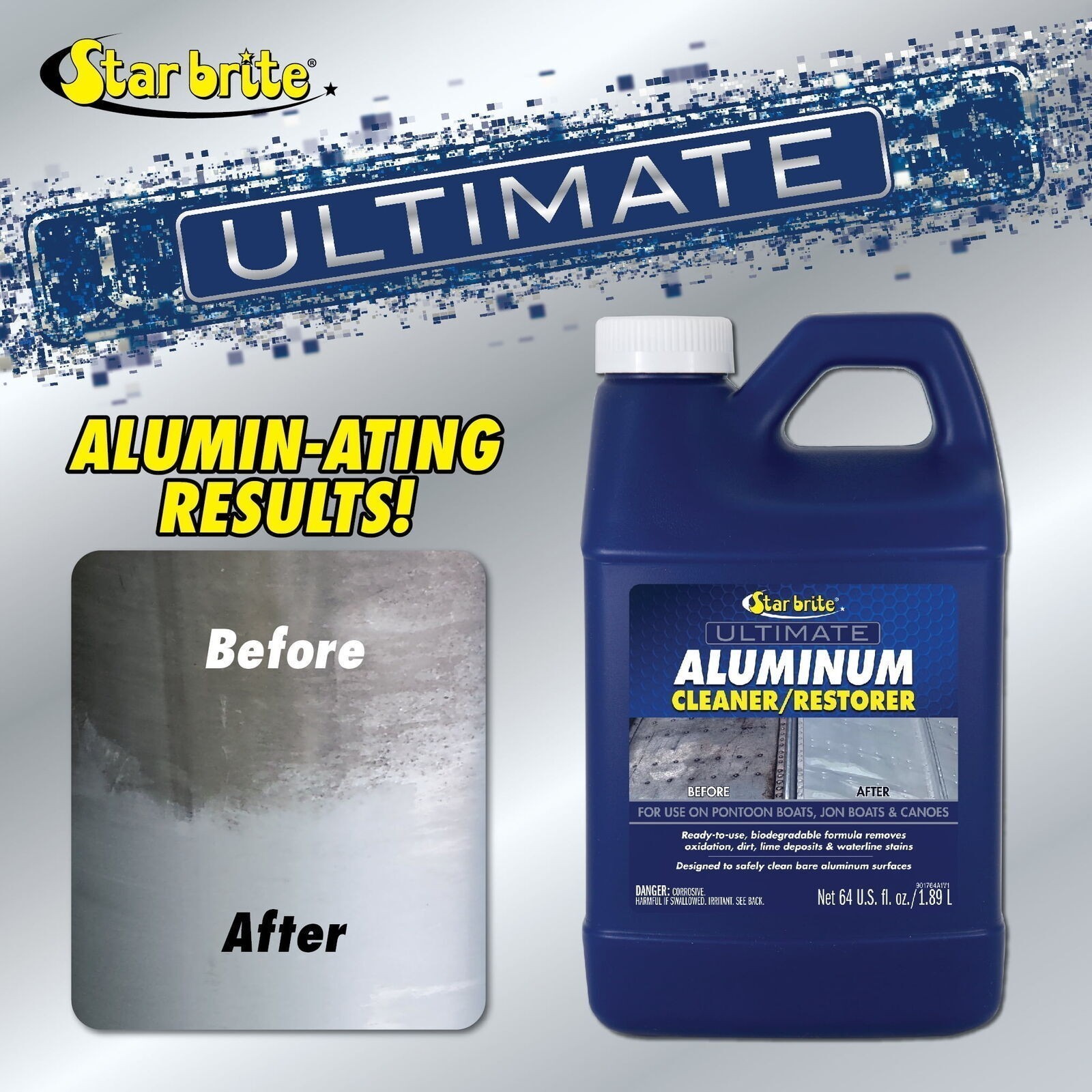 Aluminum Cleaner 64oz Pontoon Boats Canoe Stains Dull Surf Restorer W/Sprayer