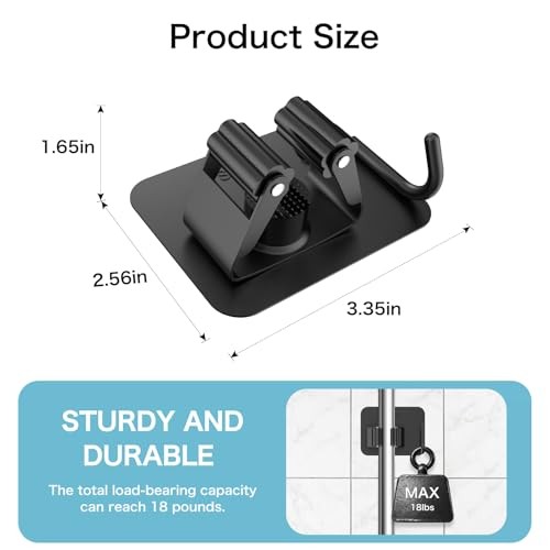 4 Pack No Drill Broom Mop Holder Wall Mount Stainless Steel Organizer Hooks Blac