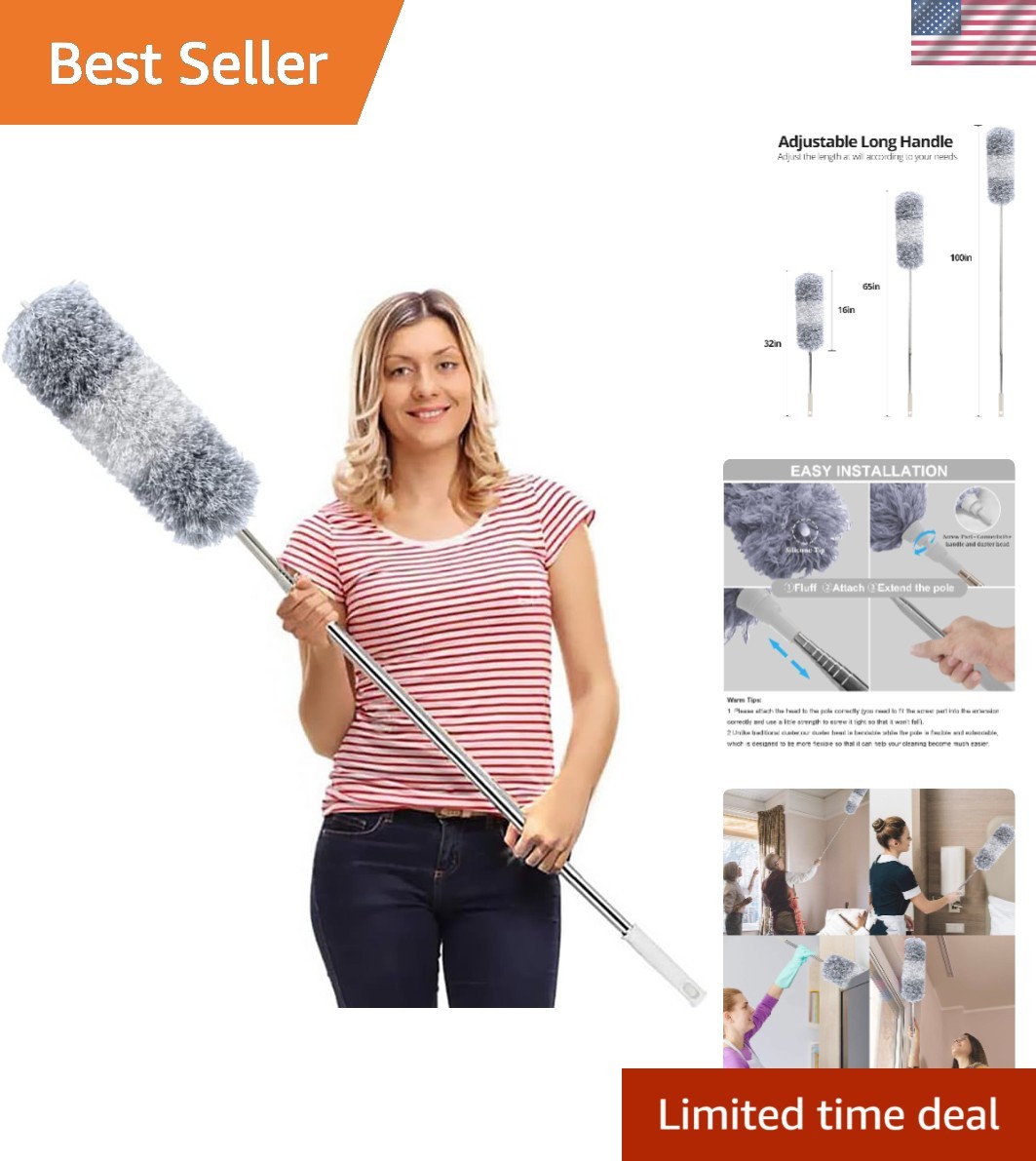Microfiber Feather Duster with 100-inch Extendable Pole