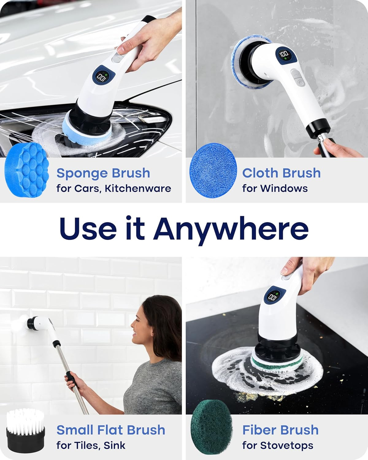 Electric Spin Scrubber for Cleaning, Adjustable Shower Brush with 7 Replaceable