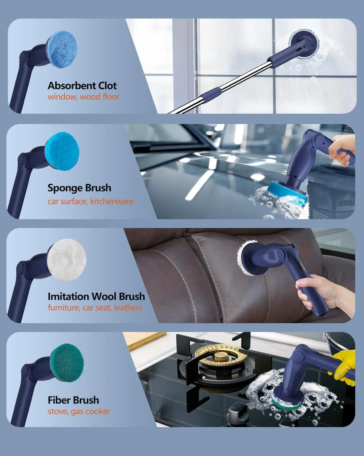 Cordless Electric Spin Scrubber Bath Tub Power Scrubber Long Handle Brush Heads