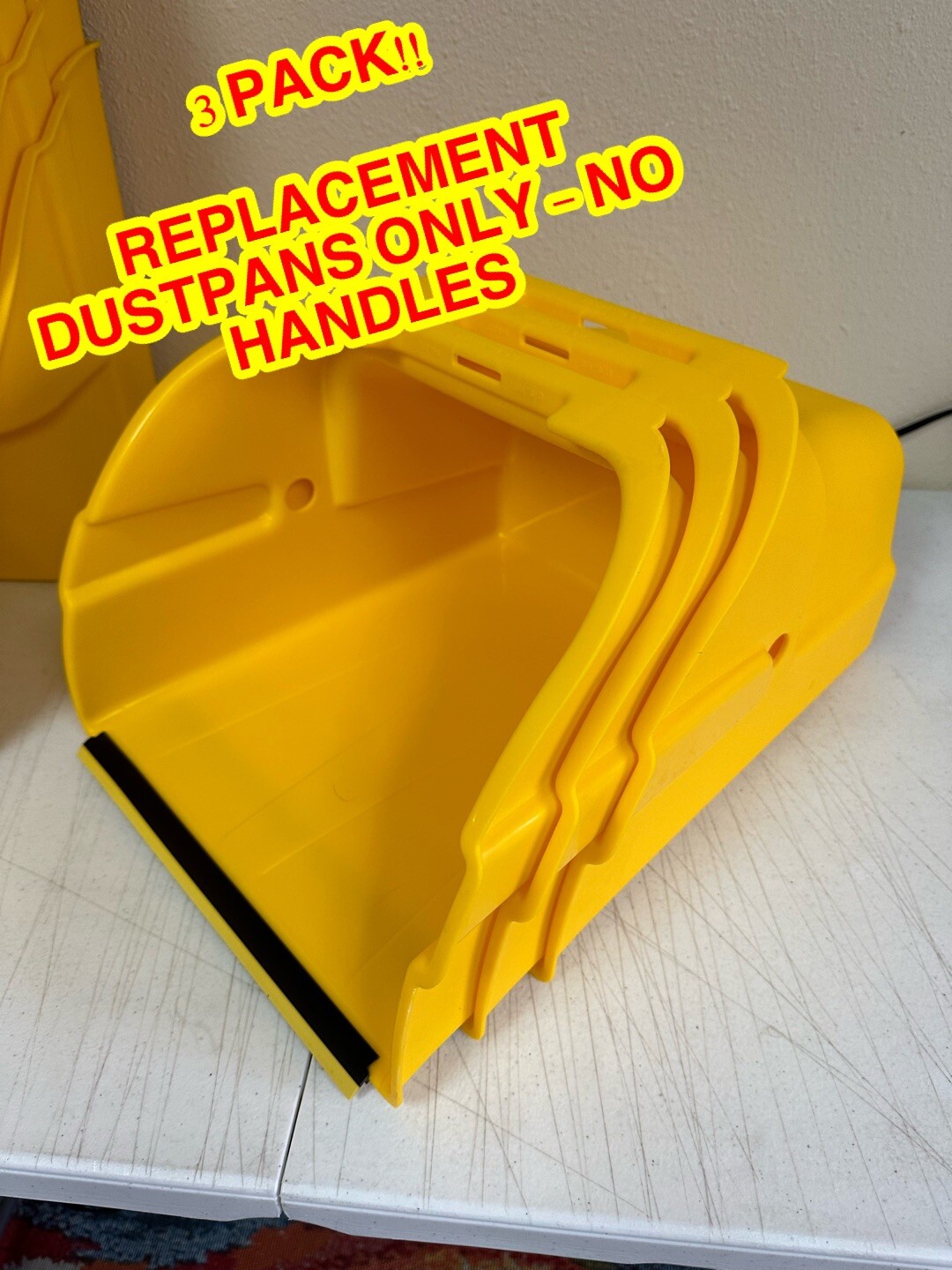 Quickie (3 PACK) Yellow Replacement Jumbo Plastic DUSTPANS ONLY – (NO HANDLES)