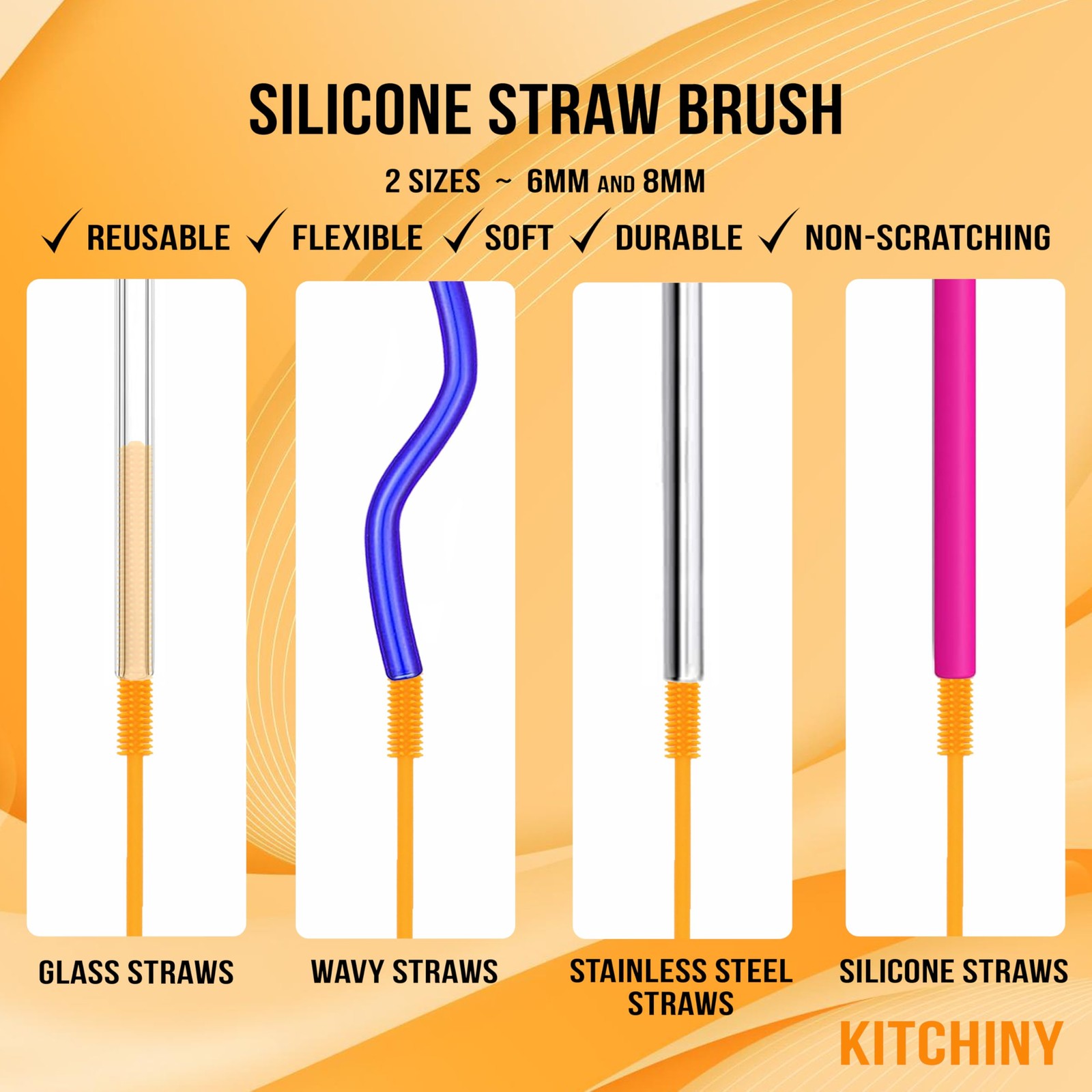 Silicone Bottle Brush with 2 Straw Cleaners 12.5” Water Bottle Cleaner Brush…