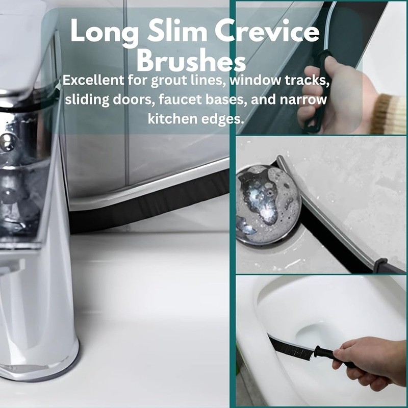 Multi-Surface Scrub Brush Set Heavy-Duty Cleaning Kitchen Bathroom Grout Tile US