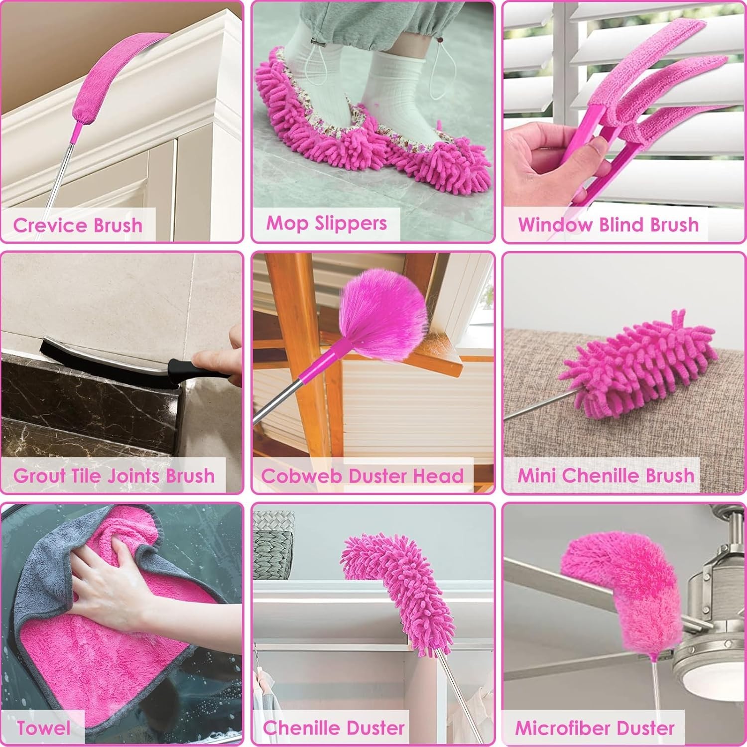 Microfiber Dusters for Cleaning,14PCS Feather Dusters with Extension Pole,Ben…