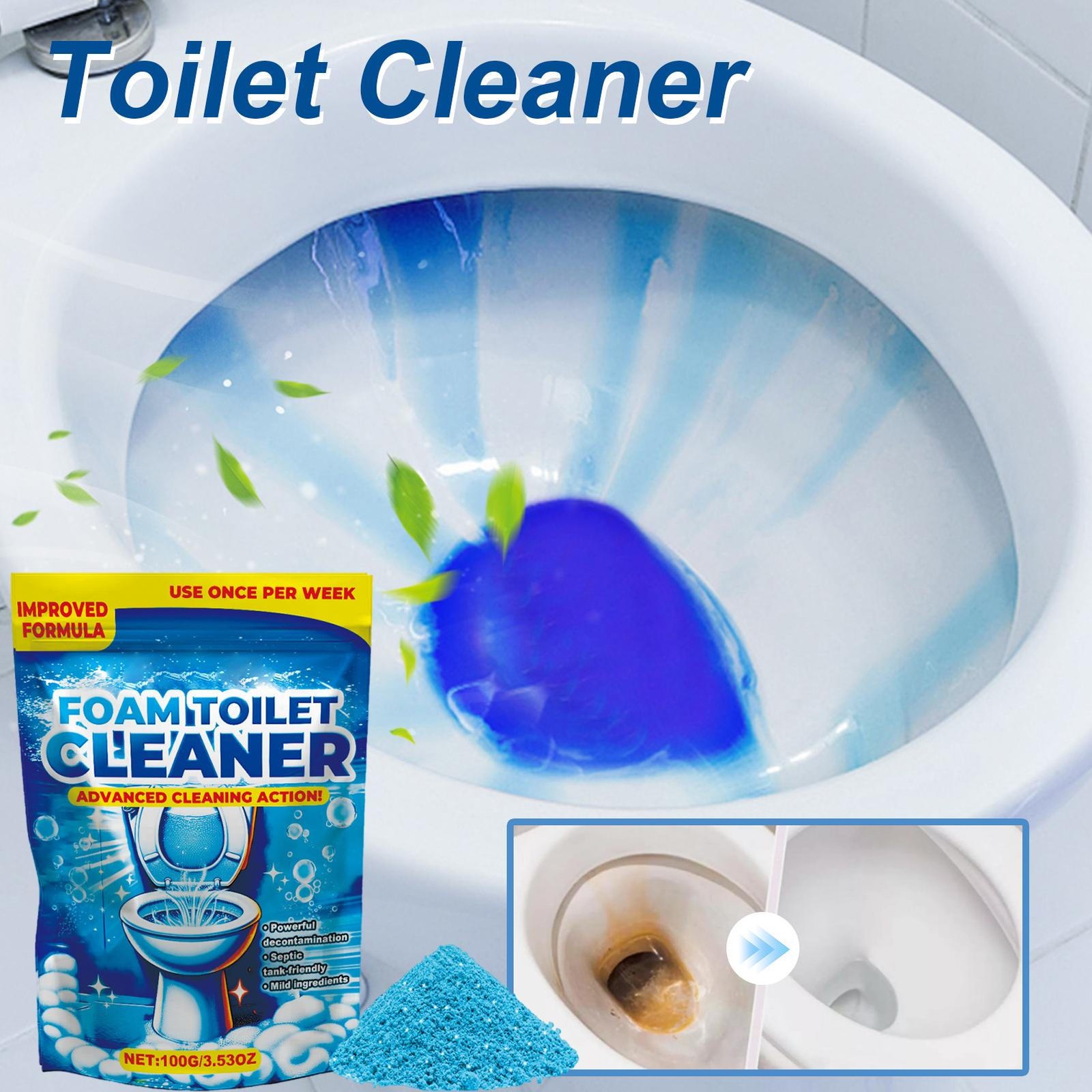 Splash Foam Toilet Bowl Stains Cleaner Powder Remove Odors and Stains-