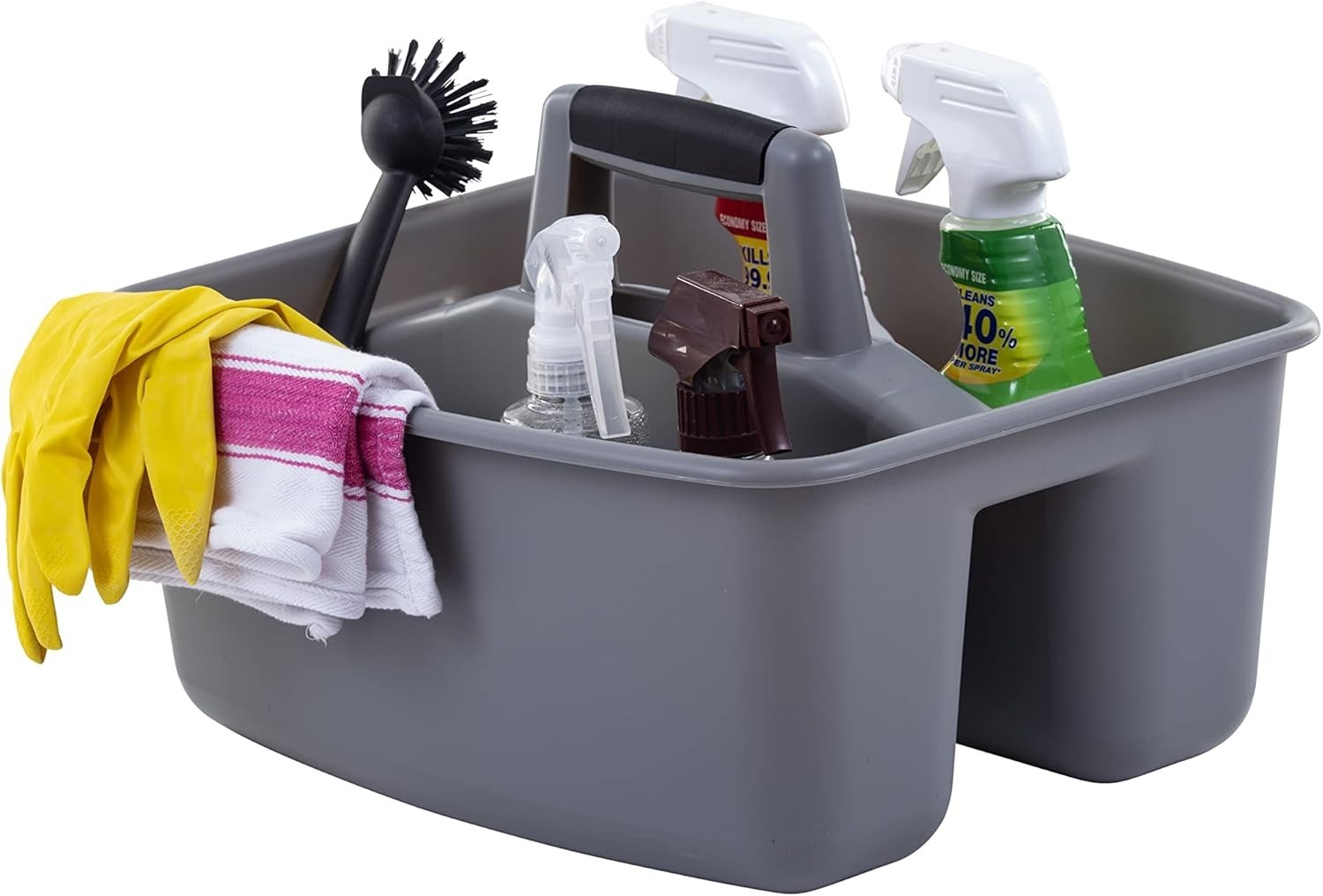 Versatile Grey/Black Cleaning Caddy – 2 Compartments for Indoor and Outdoor Use