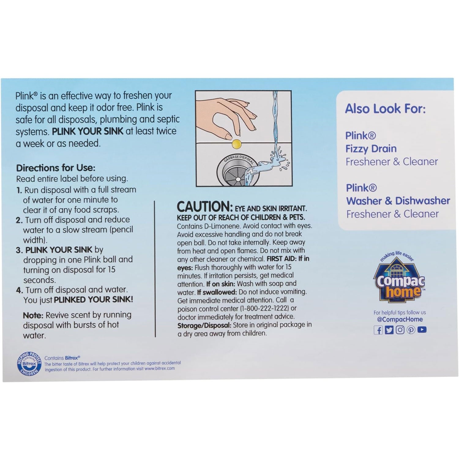 Compac Home Plink Garbage Disposal Cleaner & Deodorizer | Kitchen Sink Freshener