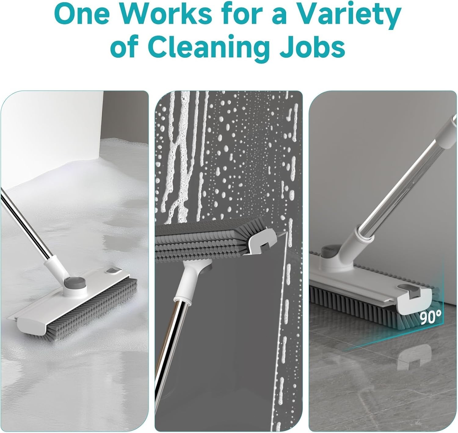 Floor Scrub Brush with Long Handle Adjustable 3-in-1 Heavy-Duty Floor Cleaner