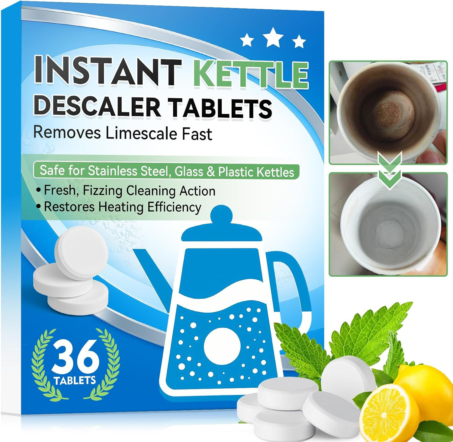 Kettle Descaler Tablet, Citric Acid for Cleaning Kettles, Coffee Machines, Showe