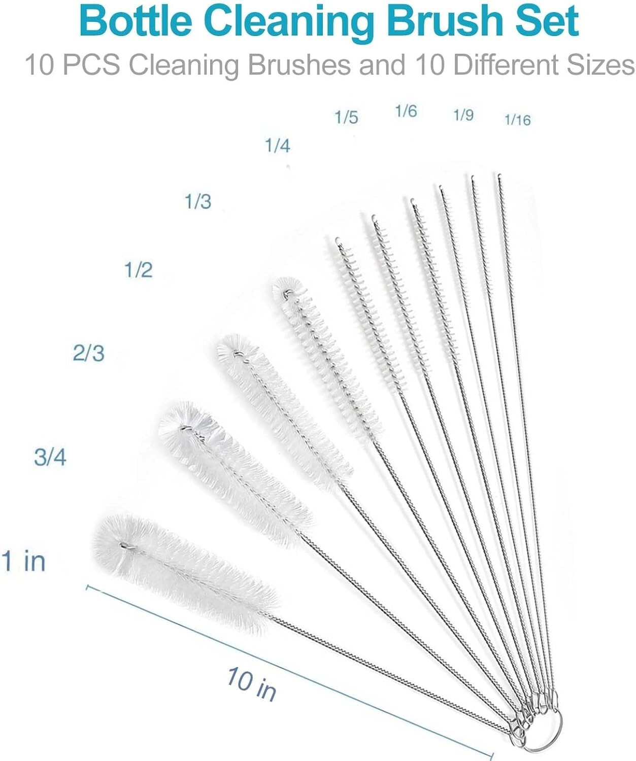 10Pcs Nylon Straw Brush Cleaner Bottle Tube Pipe Small Long Cleaning Set 8inch