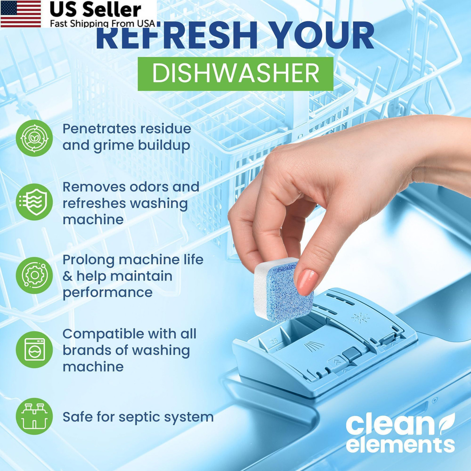 Dishwasher Cleaner Tablets & Deodorizer – 24 Pack (12 1 Count (Pack of 24)