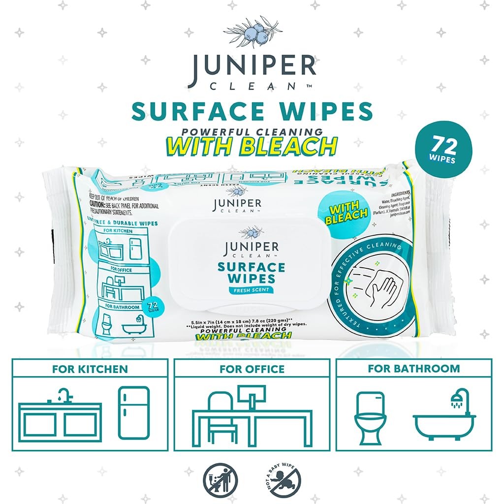Juniper CLEAN 24 Pack Surface Cleaning Wipes with Bleach, All-Purpose Cleaner…