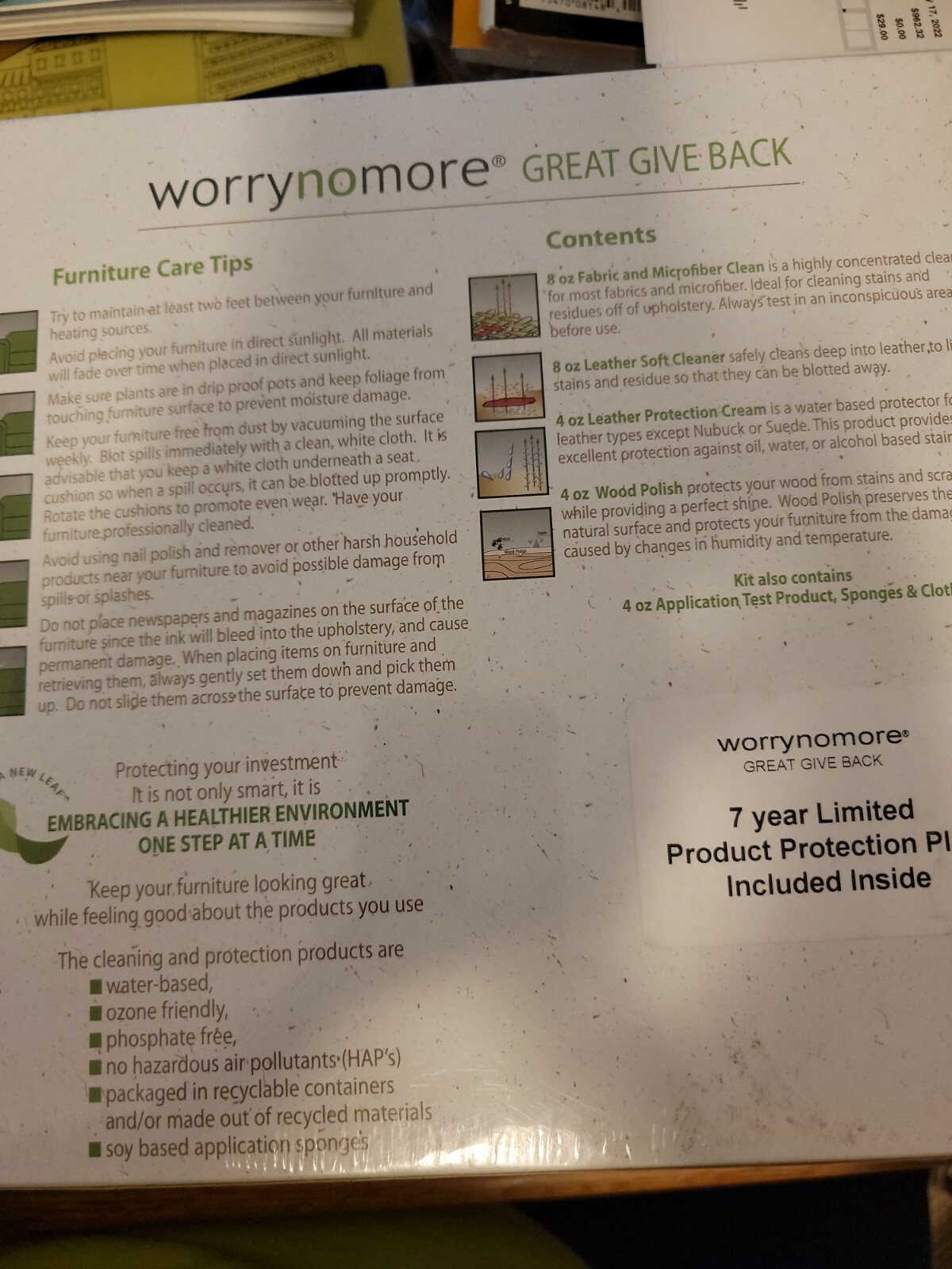 NEW WORRYNOMORE Furniture Cleaning & Protection Kit Microfiber Leather Wood