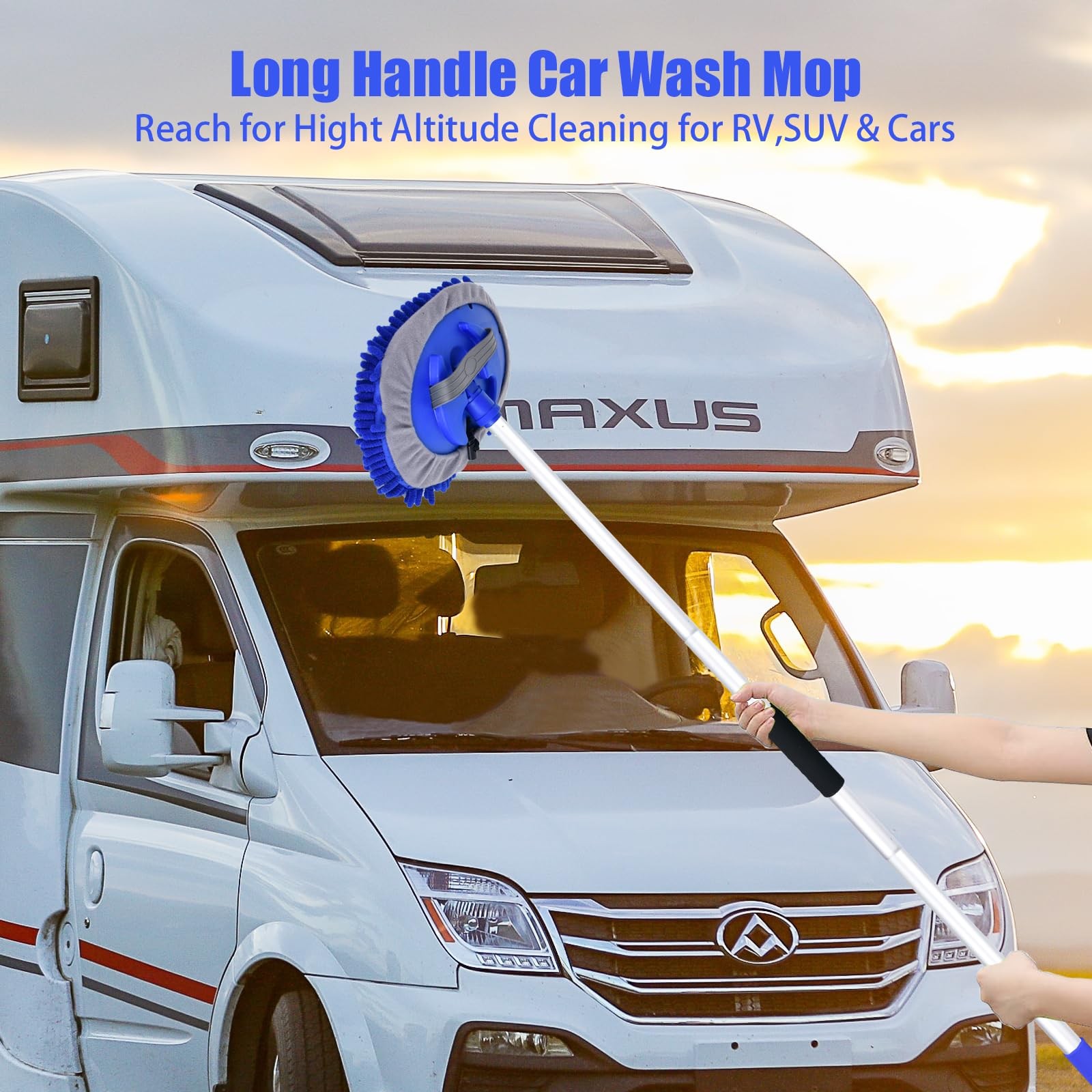 Car Wash Brush Kit – 62″ Long Handle Microfiber Cleaning Brush for Car RV Truck