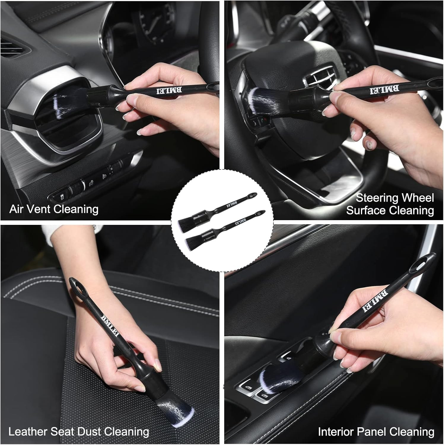 5Pcs Car Detailing Brushes Set, Boars Hair Auto Car Detail Brush Kit No Scratch,