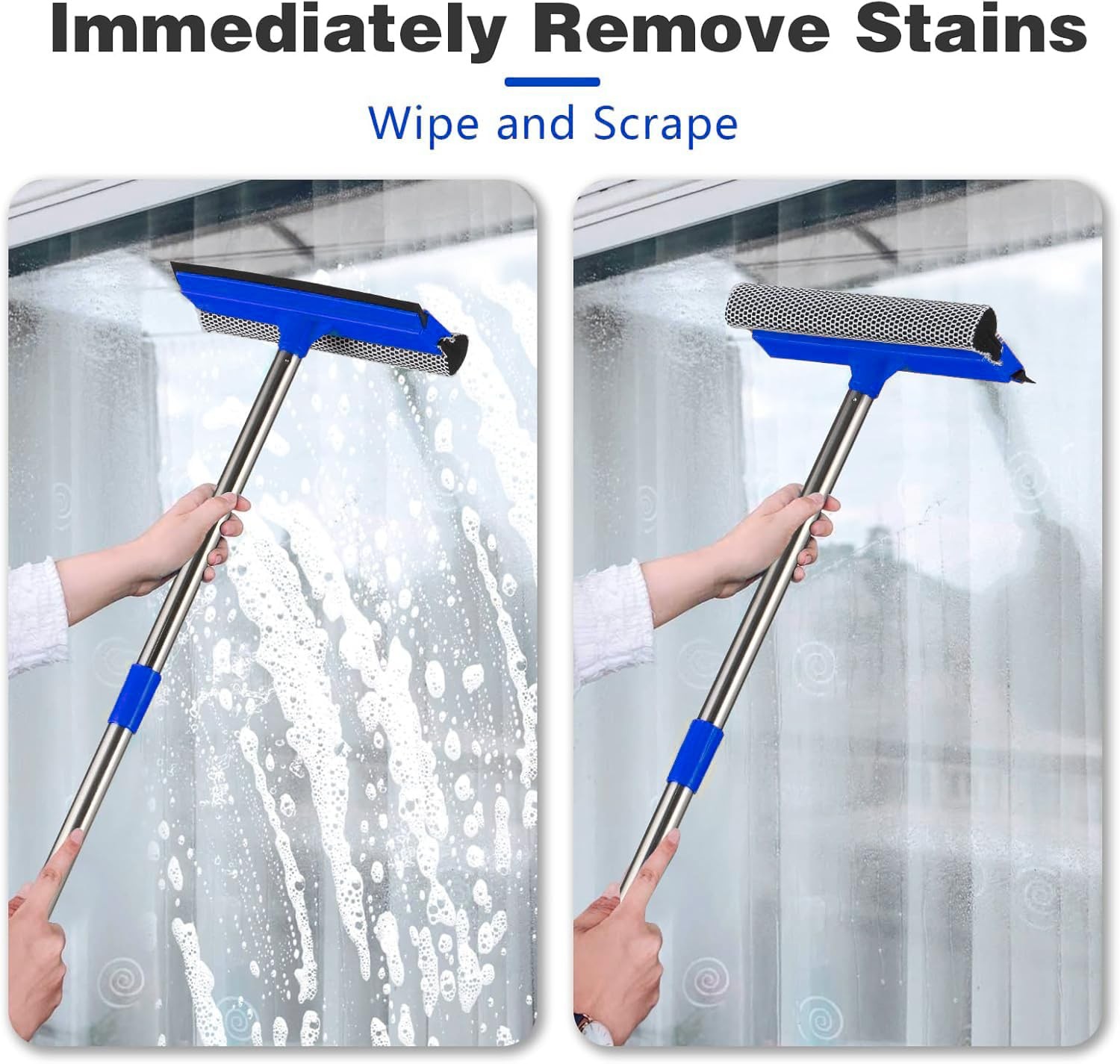 2 in 1 Window Squeegee,Car Window Cleaner Tool with 55″ Long Stainless Steel …