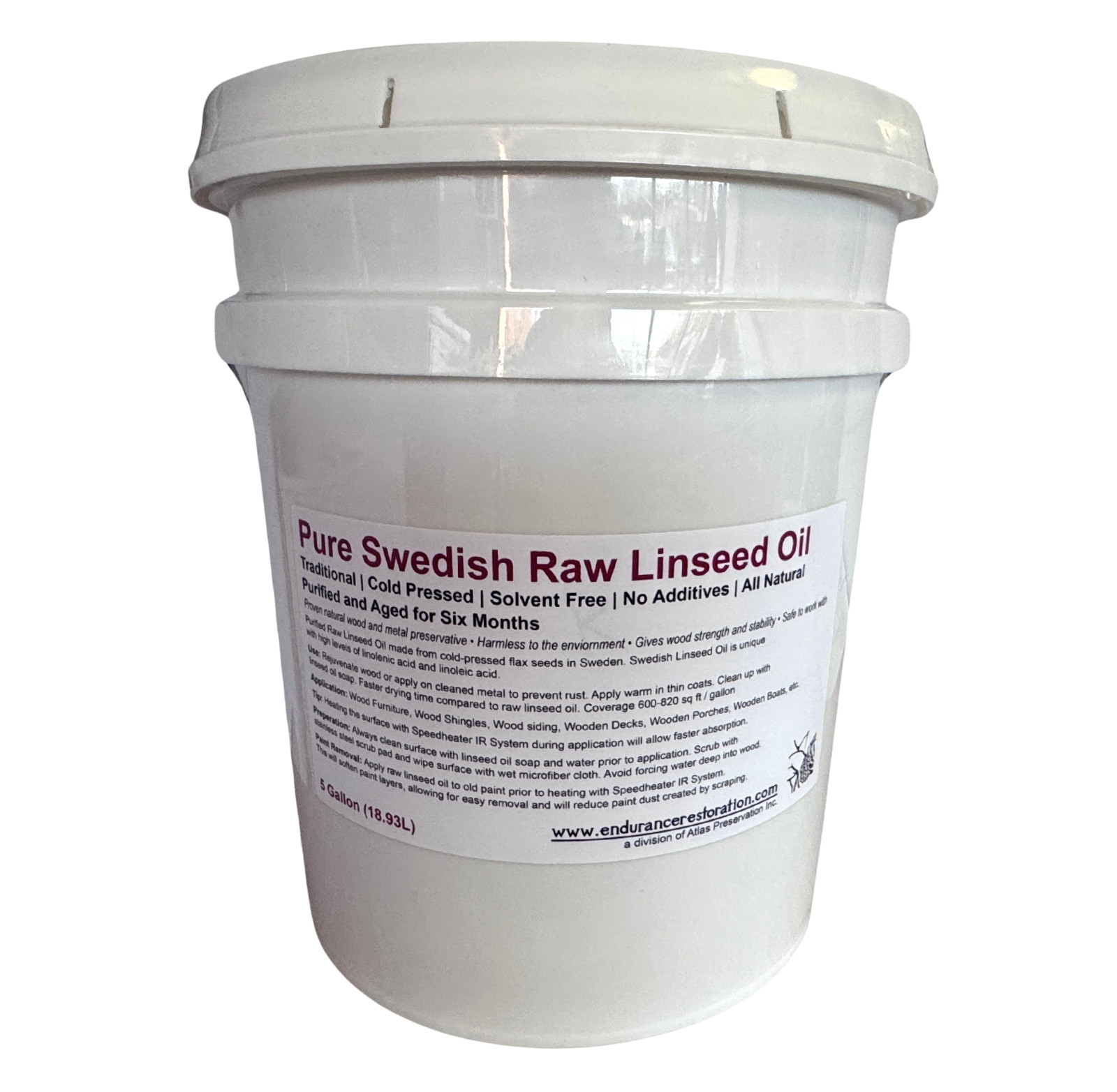 Pure Swedish Raw Linseed Oil – Nourish & Rejuvenate Wood – 5 Gallon Bucket