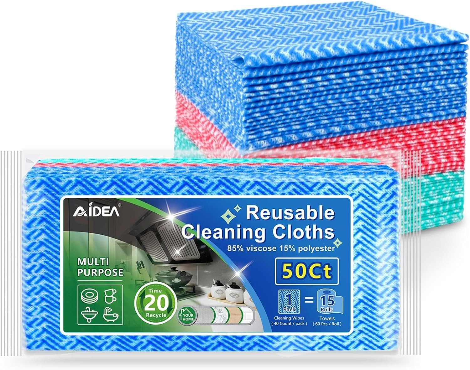 Versatile 12×12 Multi-Purpose Cleaning Wipes, 50pk Lint-Free for Home & Kitchen