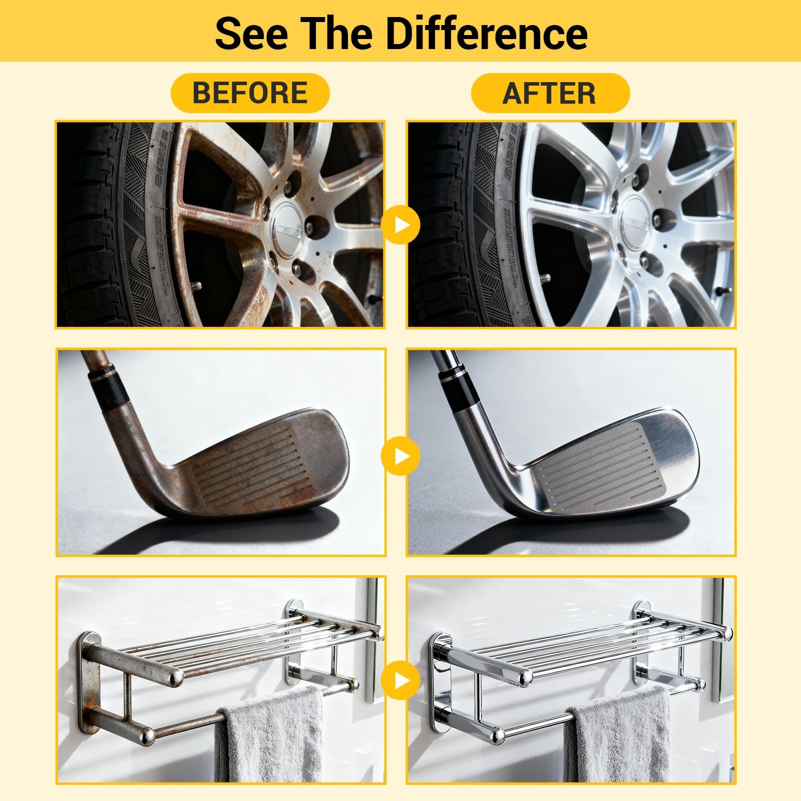 Metal Polish for Chrome, Aluminium, Brass, Copper, Silver, Car Wheels, Golf C…