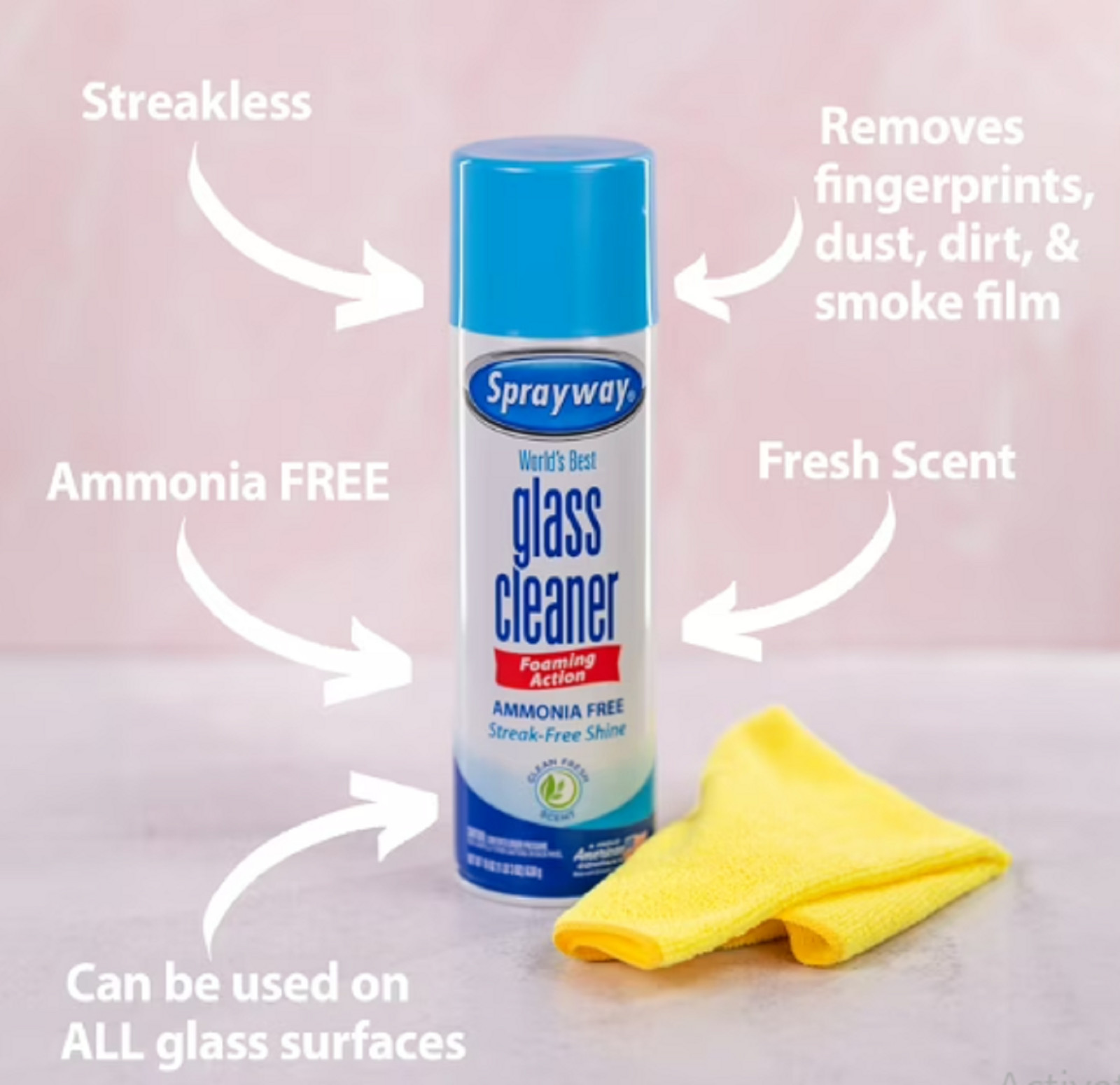 Sprayway Glass Cleaner Foaming Aerosol Spray, 19 oz, 2-Pack, Ammonia-Free, Strea
