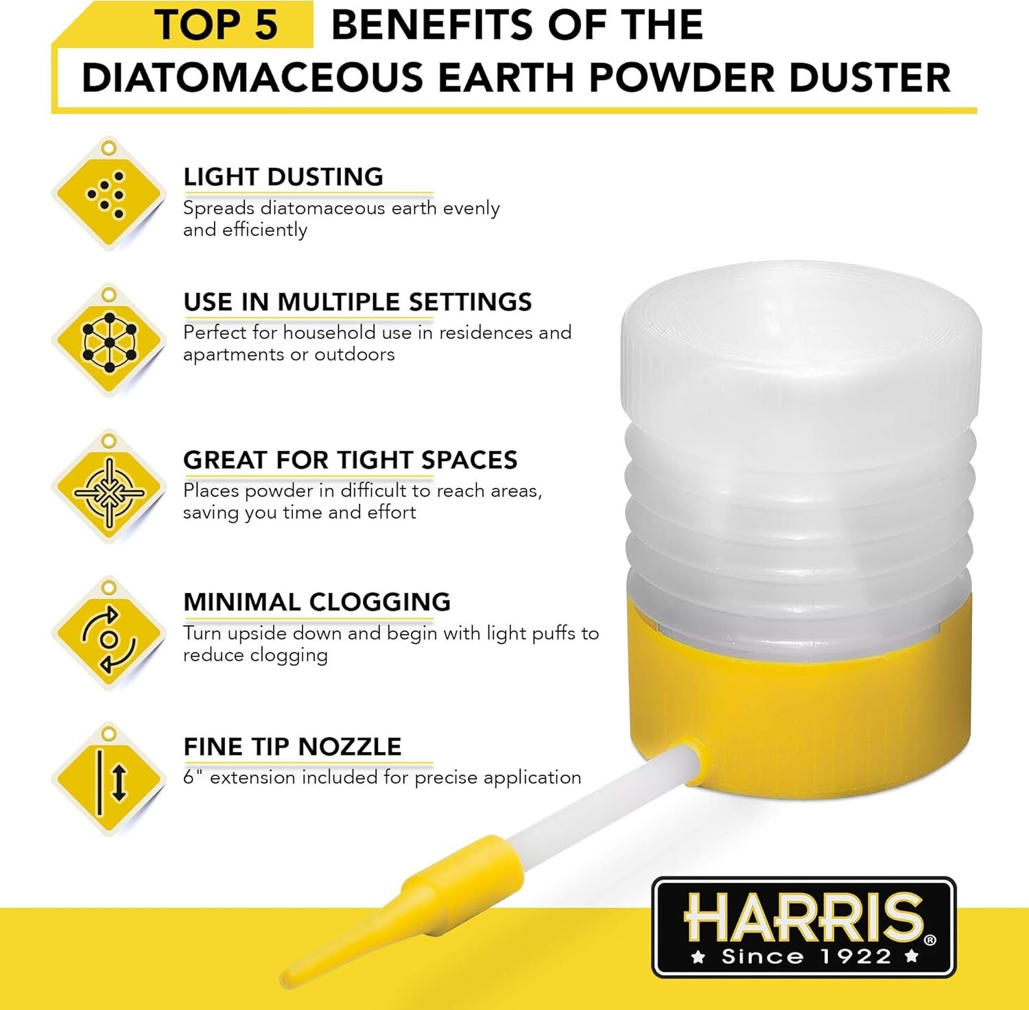 Lightweight Indoor/Outdoor Diatomaceous Earth Duster with Extendable Handle