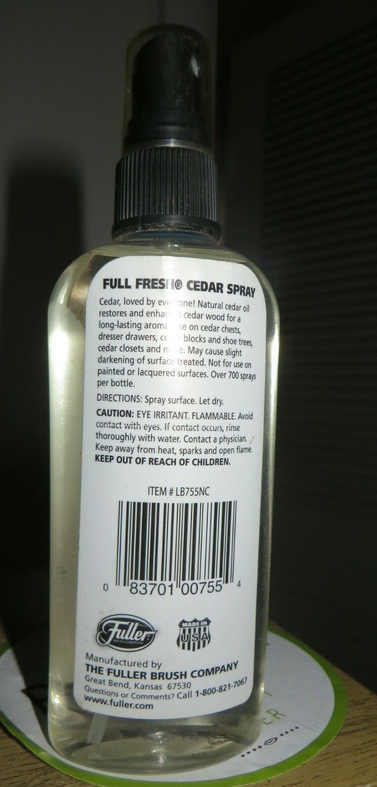 The Fuller Brush Company Full Fresh Cedar Spray 3.8 oz with Cap Old Stock