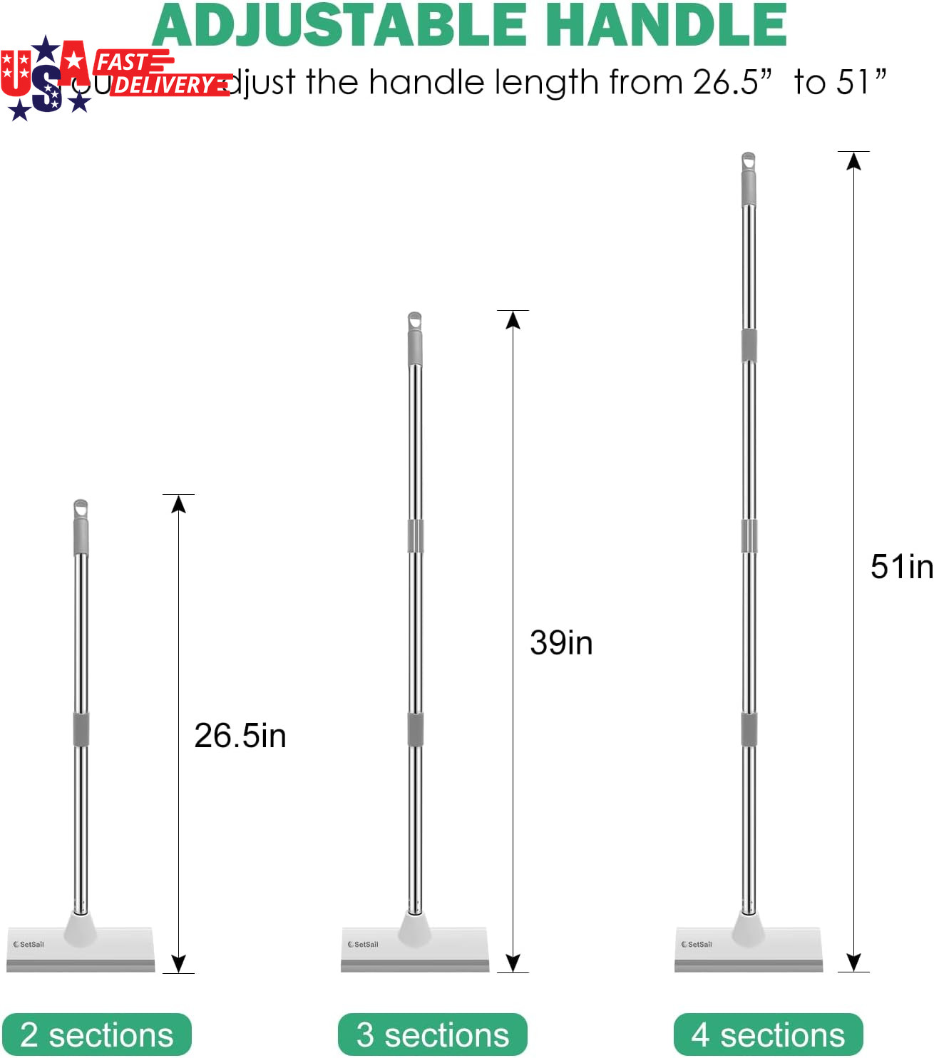 Floor Scrub Brush with 51-Inch Long Adjustable Handle 2 in 1 Scrape Brush Stiff