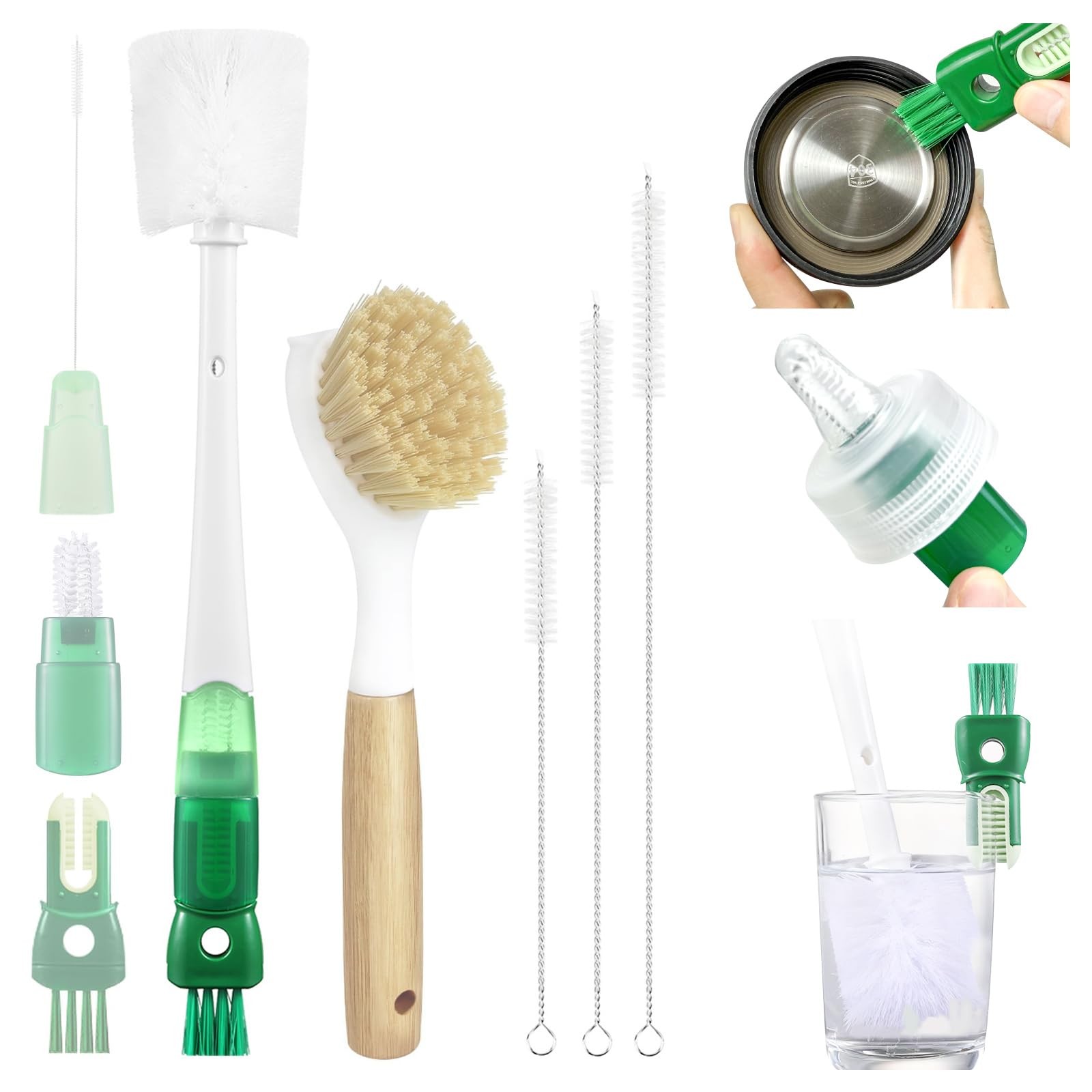 5 Pack Dish Bottle Brush Set with 5-in-1 Cup Cleaning Brush, Dish Scrub Long …