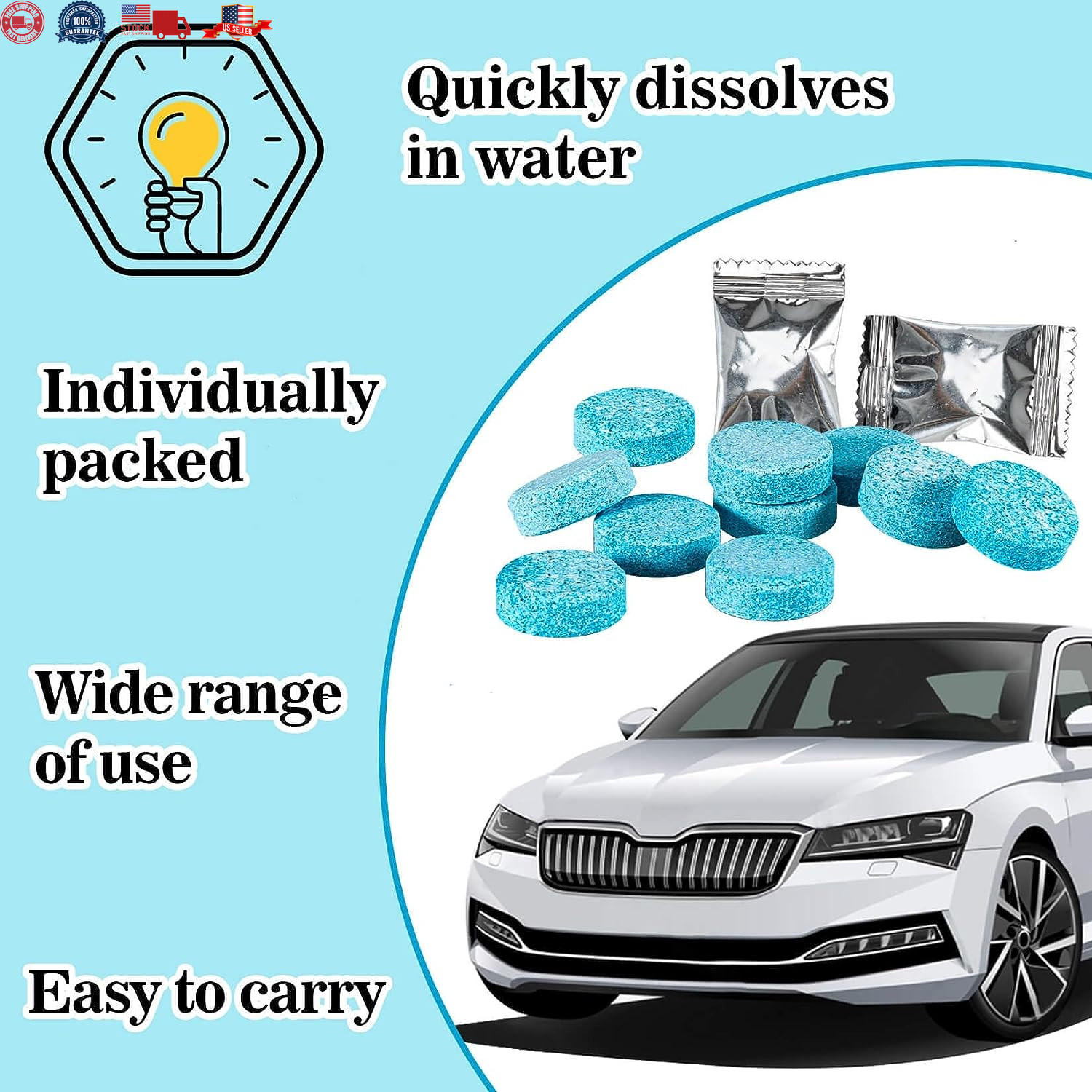 100 Car Windshield Washer Wiper Fluid Concentrated Tablets Removes Stains
