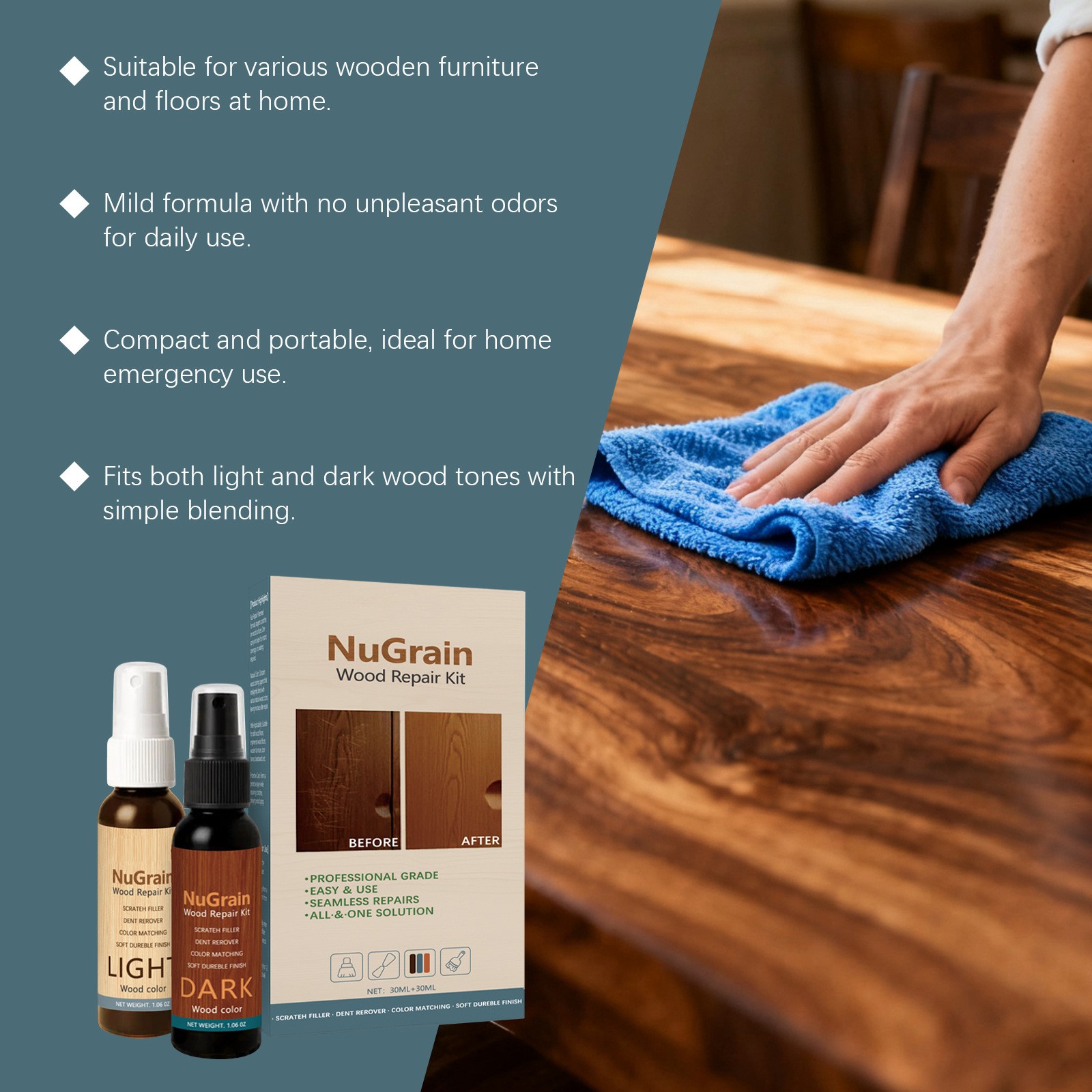 Wood Floor Scratch Repair Kit,Restore Finish For Wood Furniture Repair 30+30ml