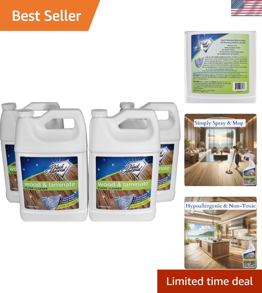Wood & Laminate Floor Cleaner- Ready to Use Non-Toxic No-Rinse Formula – Safe…