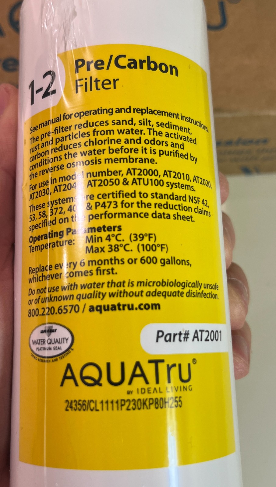Open Box – AQUATru Pre/Carbon Stages 1-2 Water Filter AT2001 for Reverse Osmosis