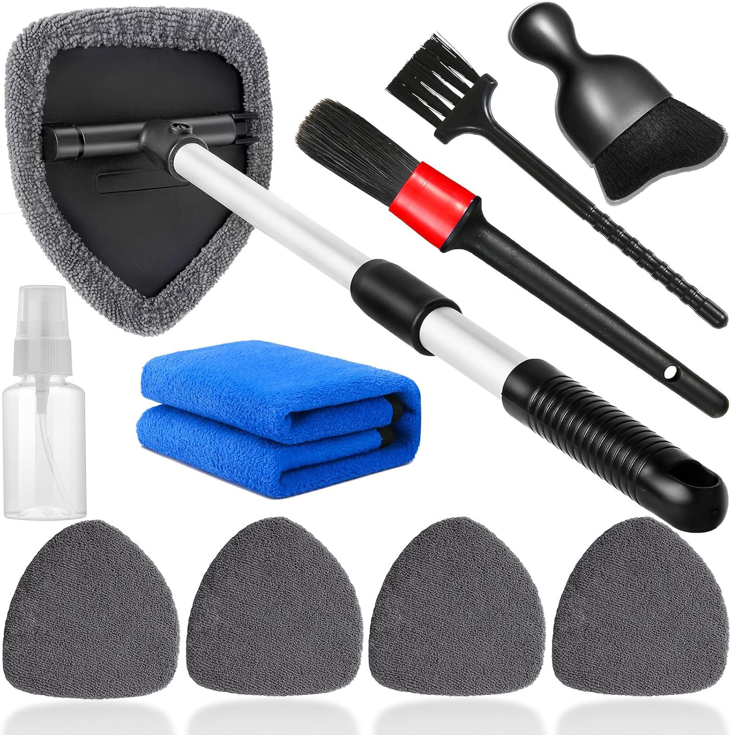 10pcs Windshield Cleaning Tool Inside Car Window Cleaner Wash Kit with 4 Reusabl