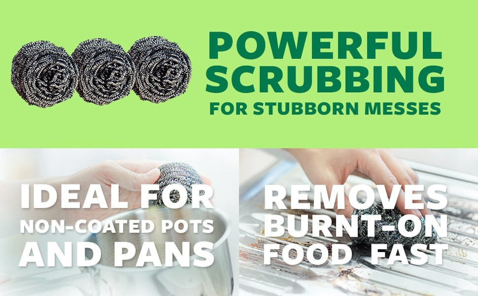 Scotch-Brite Stainless Steel Scrubber, Dish Scrubbers for Cleaning 3 Scrubbers
