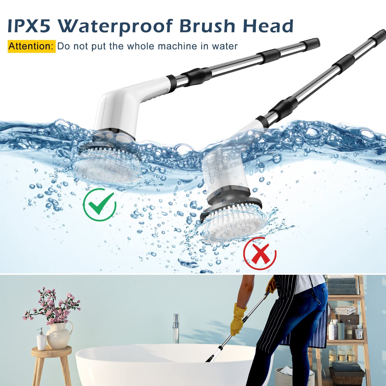 Electric Spin Scrubber Cordless Cleaning Brush Scrubber For Home 400rpm/mins8 Re