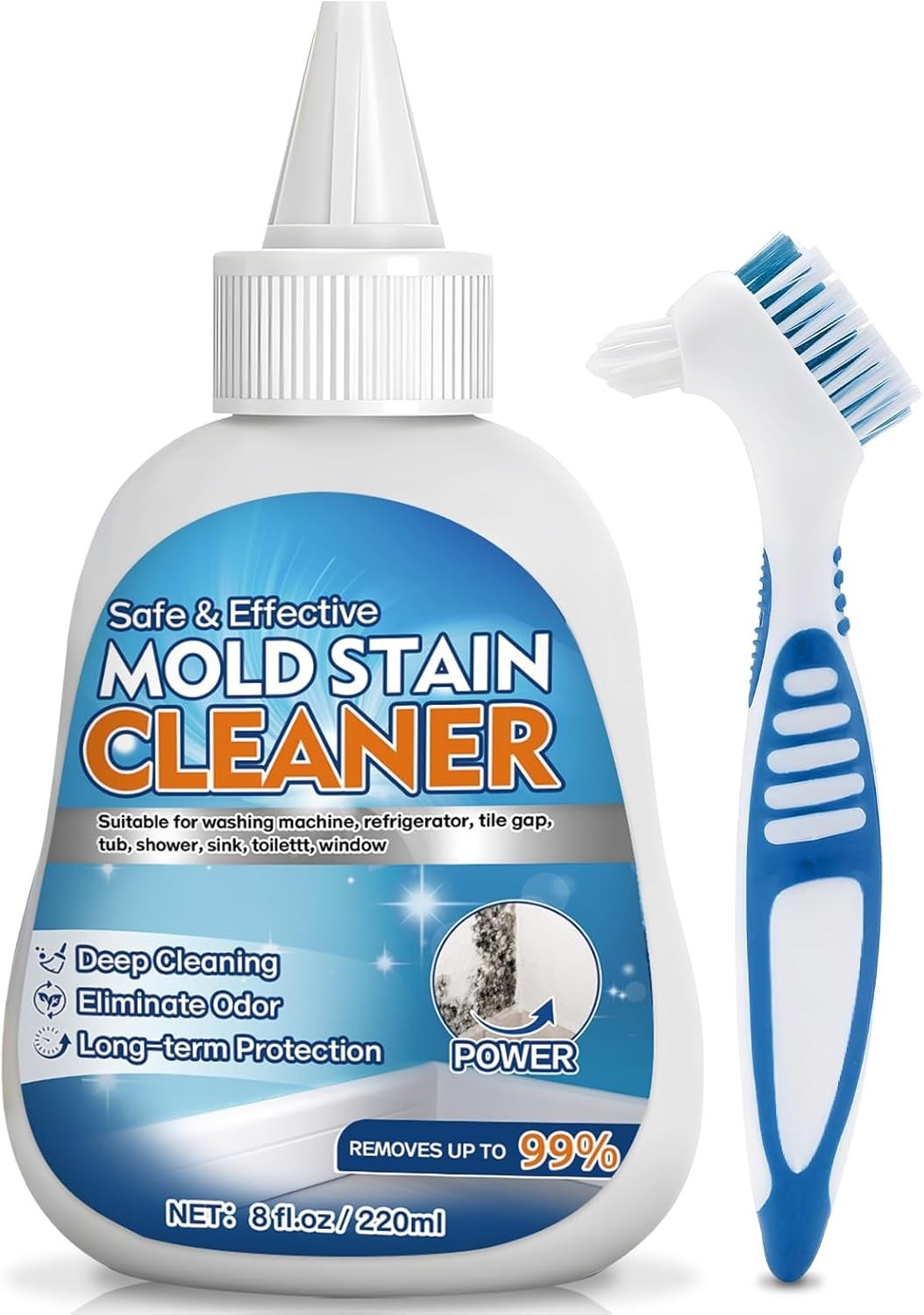 Mold Stain Cleaner Gel, 8 FL oz Heavy-Duty for Washing Machine Gasket, Shower…