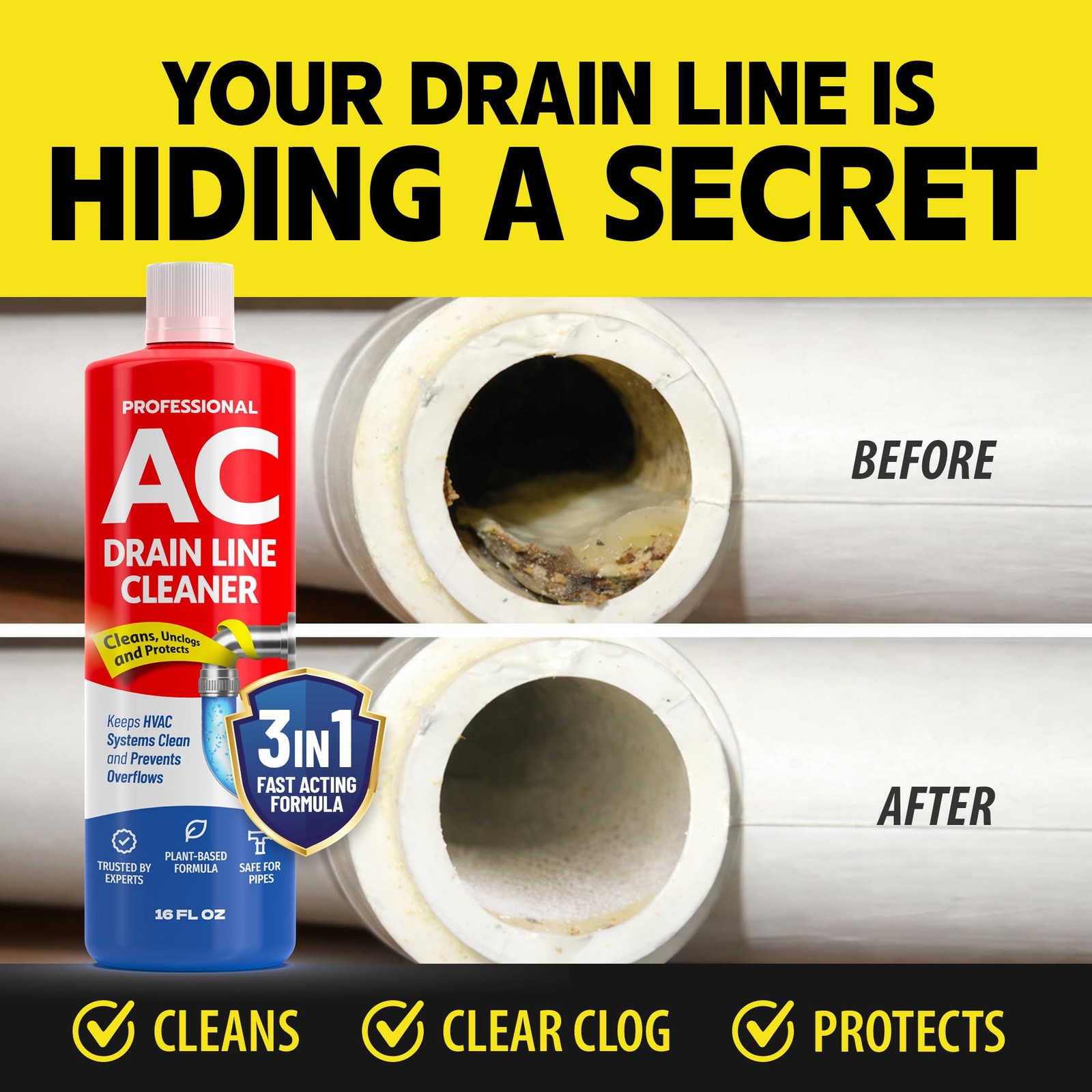 AC Drain Line Cleaner Plant Based 16 oz Up to 8 Uses HVAC Condensate Clearing Fo
