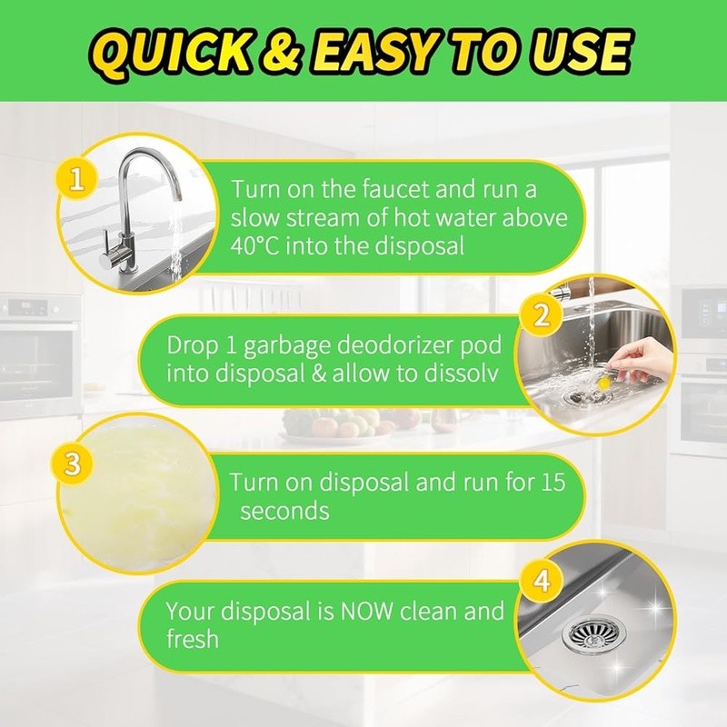 Garbage Disposal Cleaner Capsules Lemon Deodorizer Safe Natural Kitchen Sink New