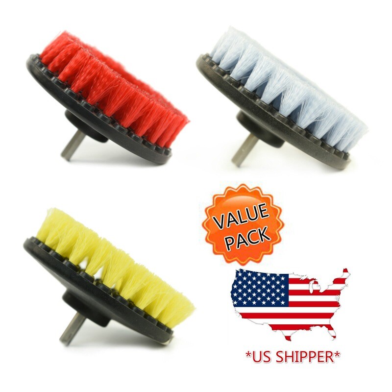 48 Pcs Carpet Mat 5″ Round Brush w/Power Drill Attachment (Soft, Medium, Heavy)