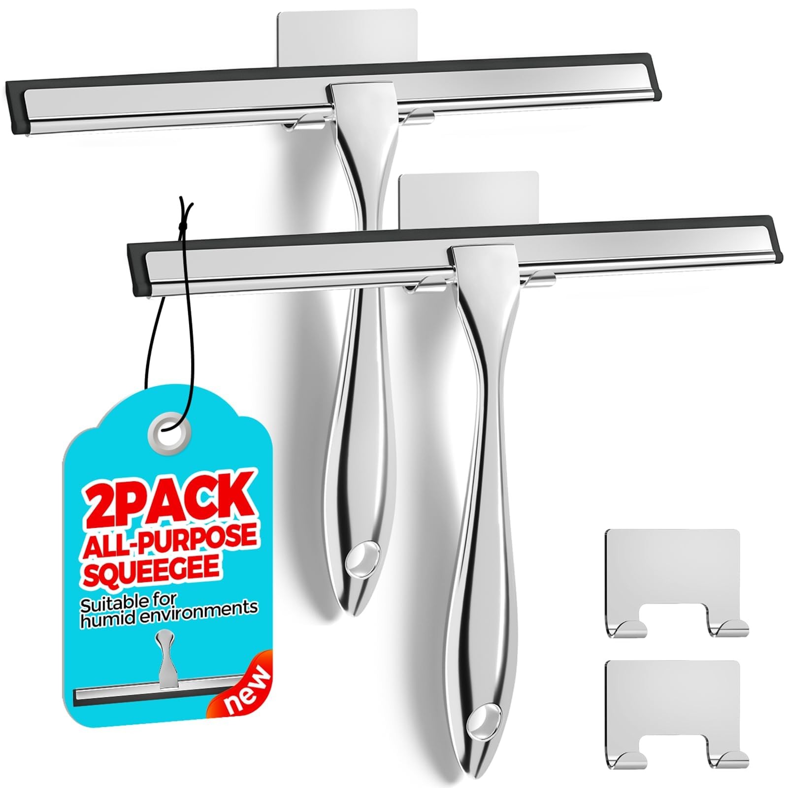 Shower Squeegee for Glass Doors and Tile Walls – 10 Inch Stainless Steel Tool