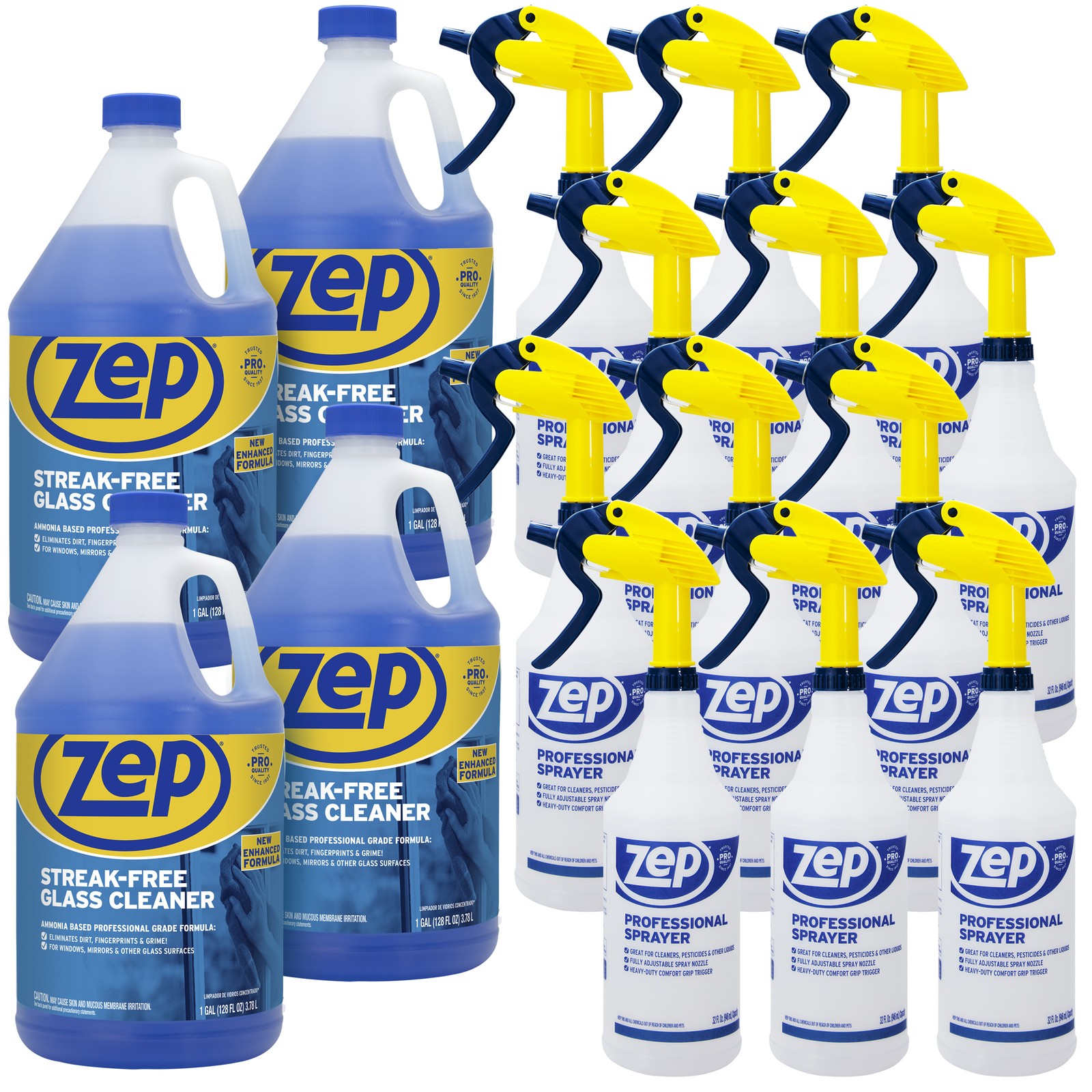 Zep Streak-Free Glass Cleaner 1 Gallon (Case of 4) Professional Sprayer Bottle