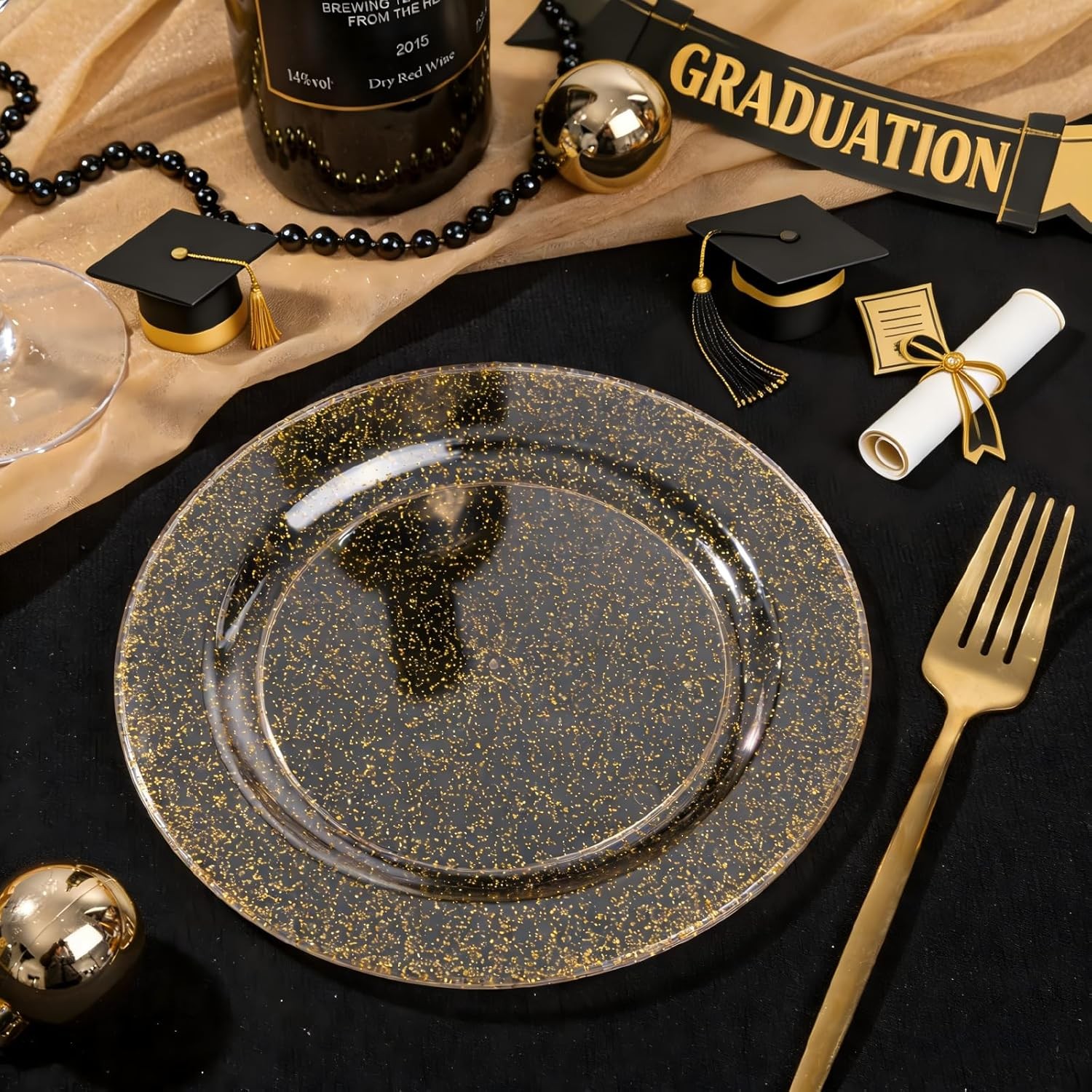 Liacere 100Pieces Gold Plastic Plates-Disposable Gold Glitter Plates-10.25inch