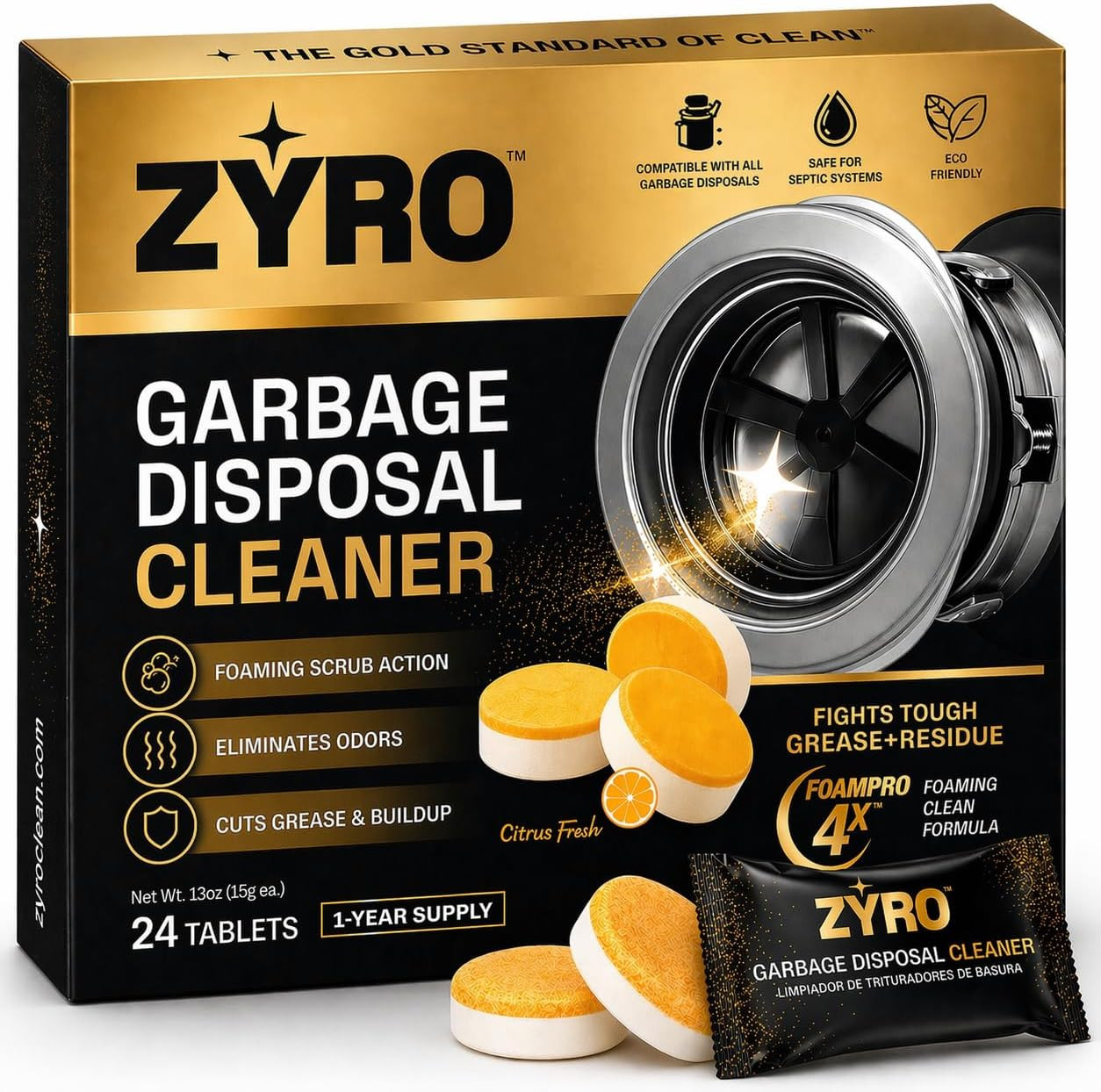 Zyro Garbage Disposal Cleaner and Deodorizer | 24 Pack | Kitchen Sink Cleaner Ta