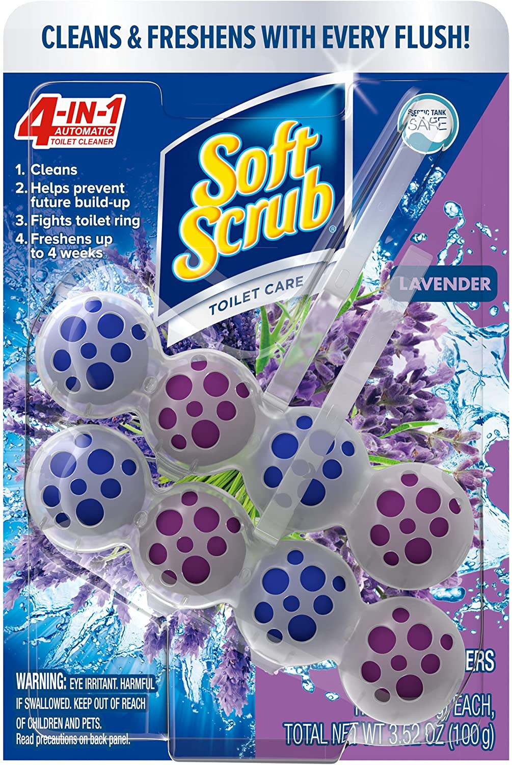 4-In-1 Rim Hanger Toilet Bowl Cleaner, Lavender, 2 Count