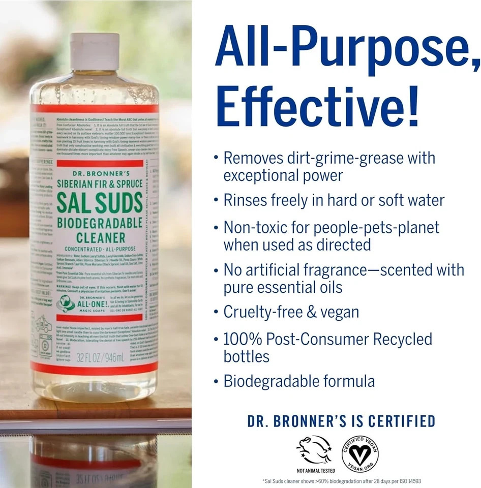 Dr. Bronner’s Sal Suds Concentrated Cleaner Siberian Fir Spruce 1 Gallon 128oz